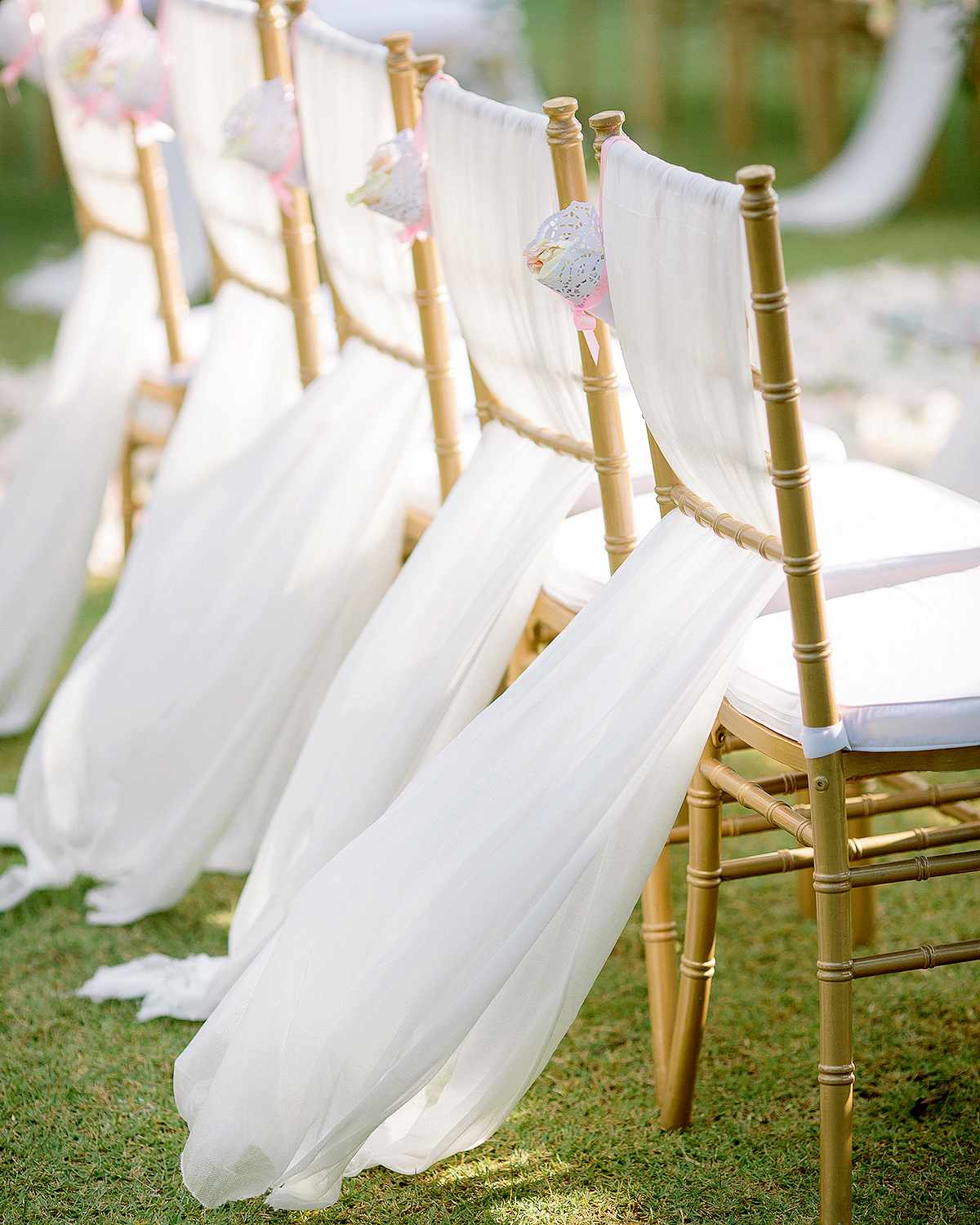 ladderback chairs woven with breezy tulle