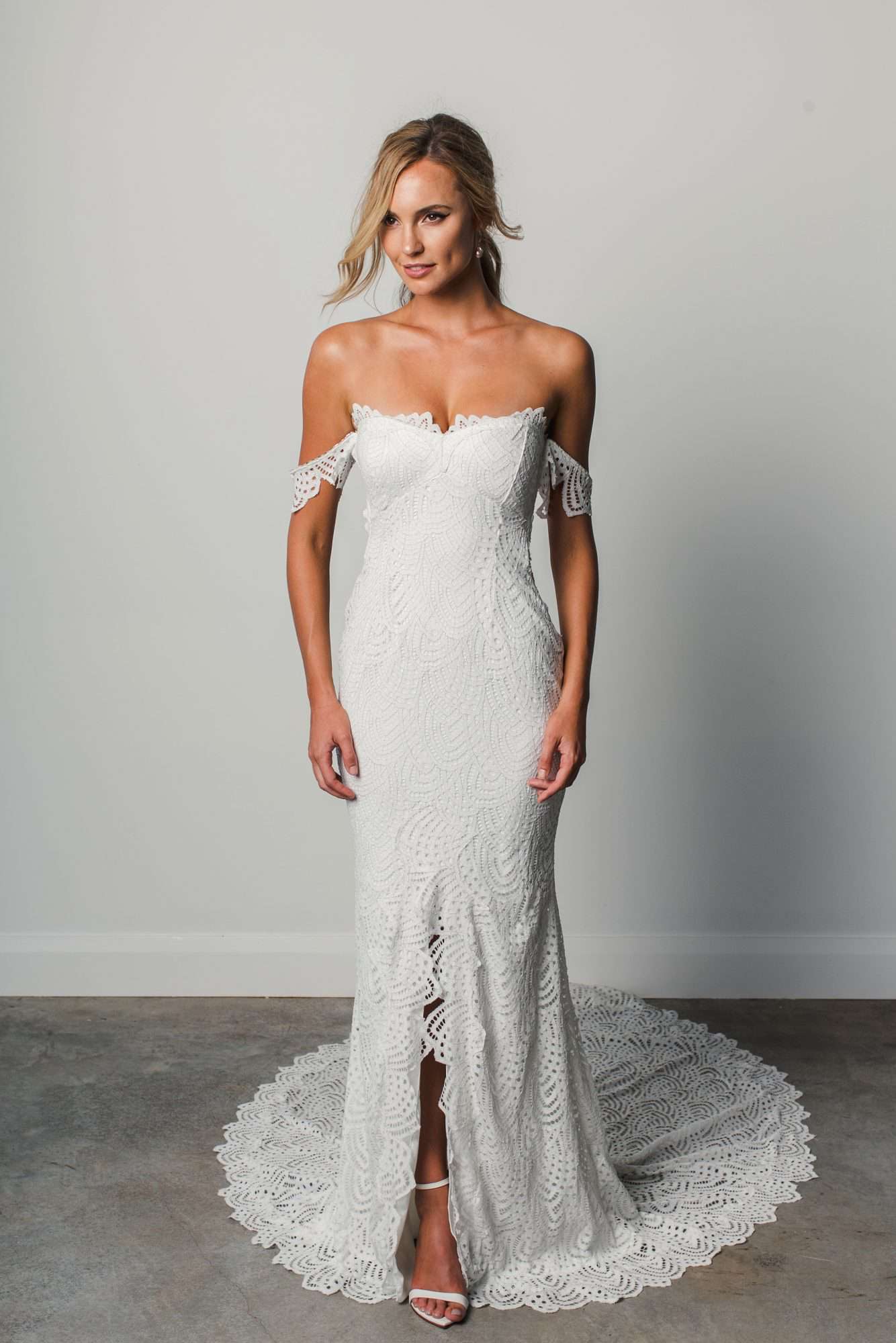 grace loves lace strapless off the shoulder  spring 2018 wedding dress
