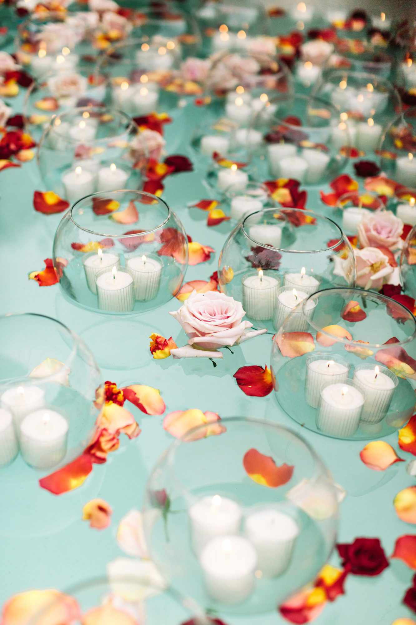 regina chris wedding floating petals candles