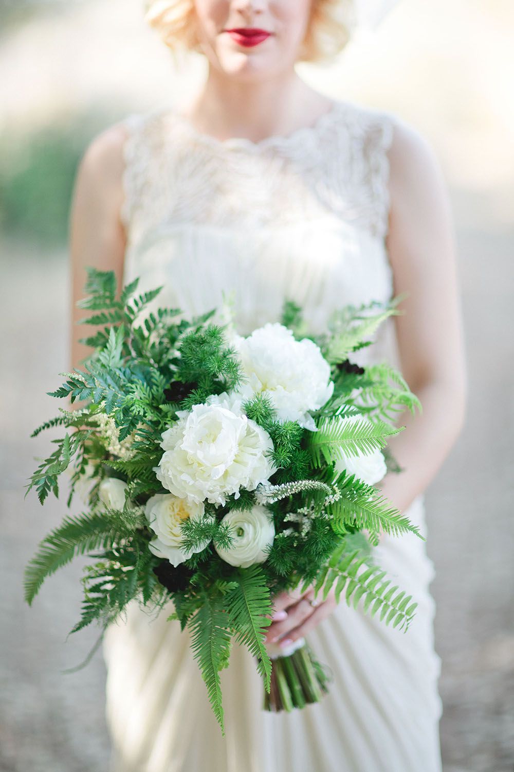 Fern Wedding Bouquet with Peonies and Ranunculus