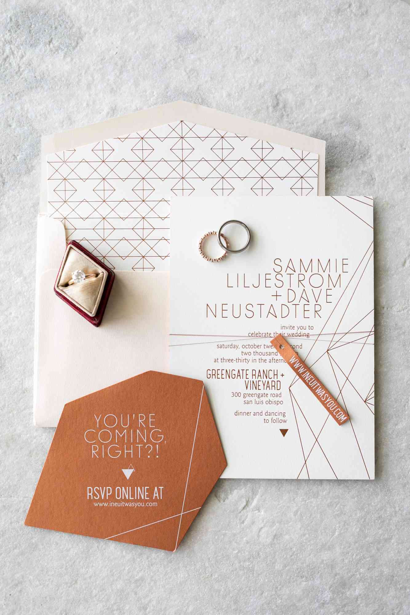 diamond pattern geometric wedding invitations