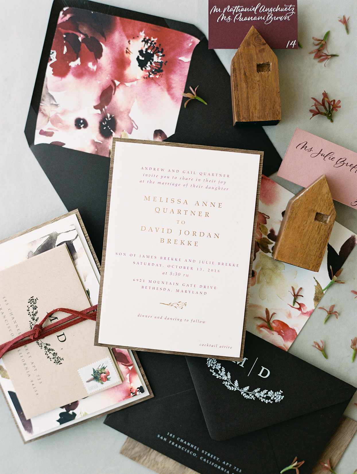 magenta and raspberry fall wedding invitations