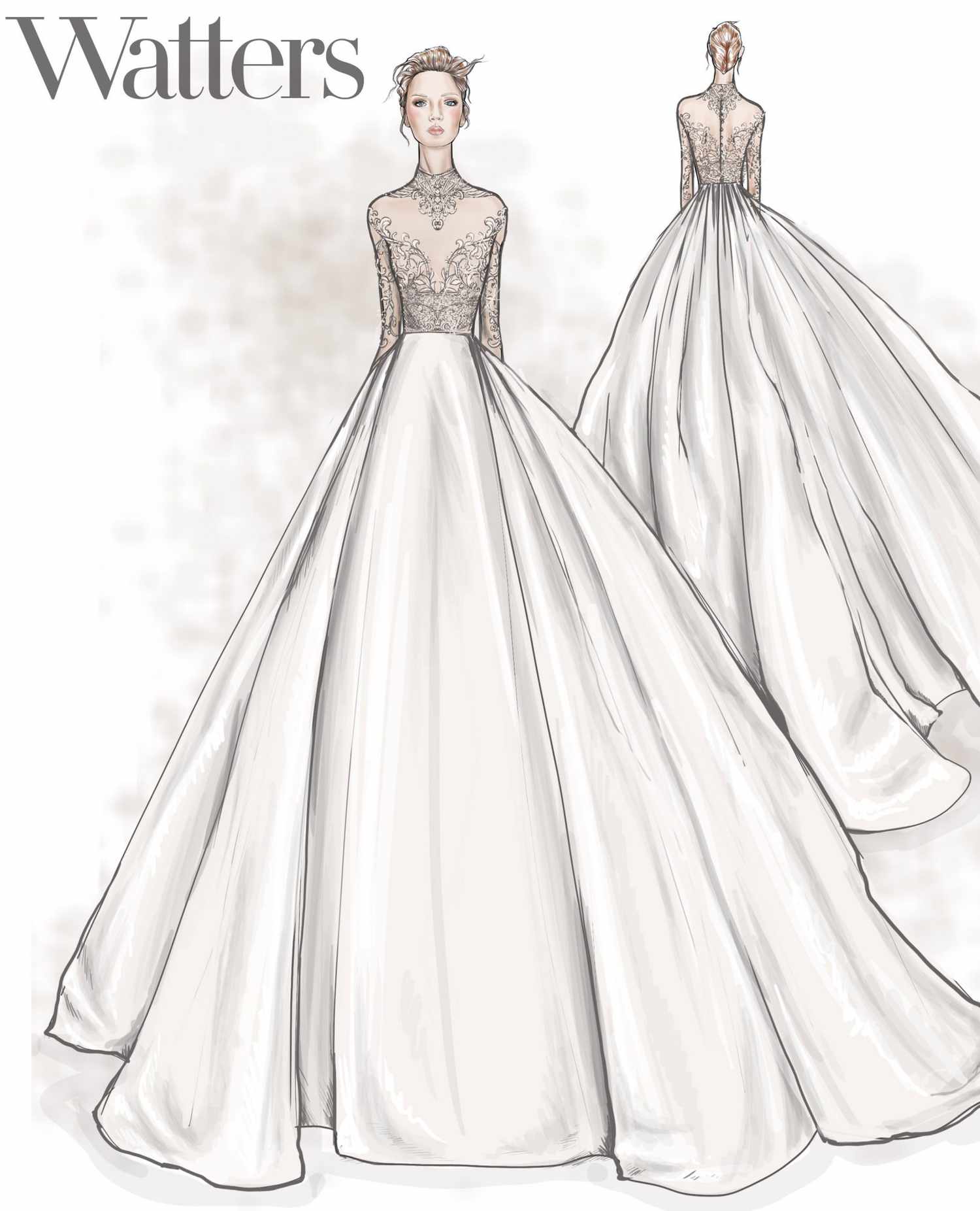 watters wedding dress sketch