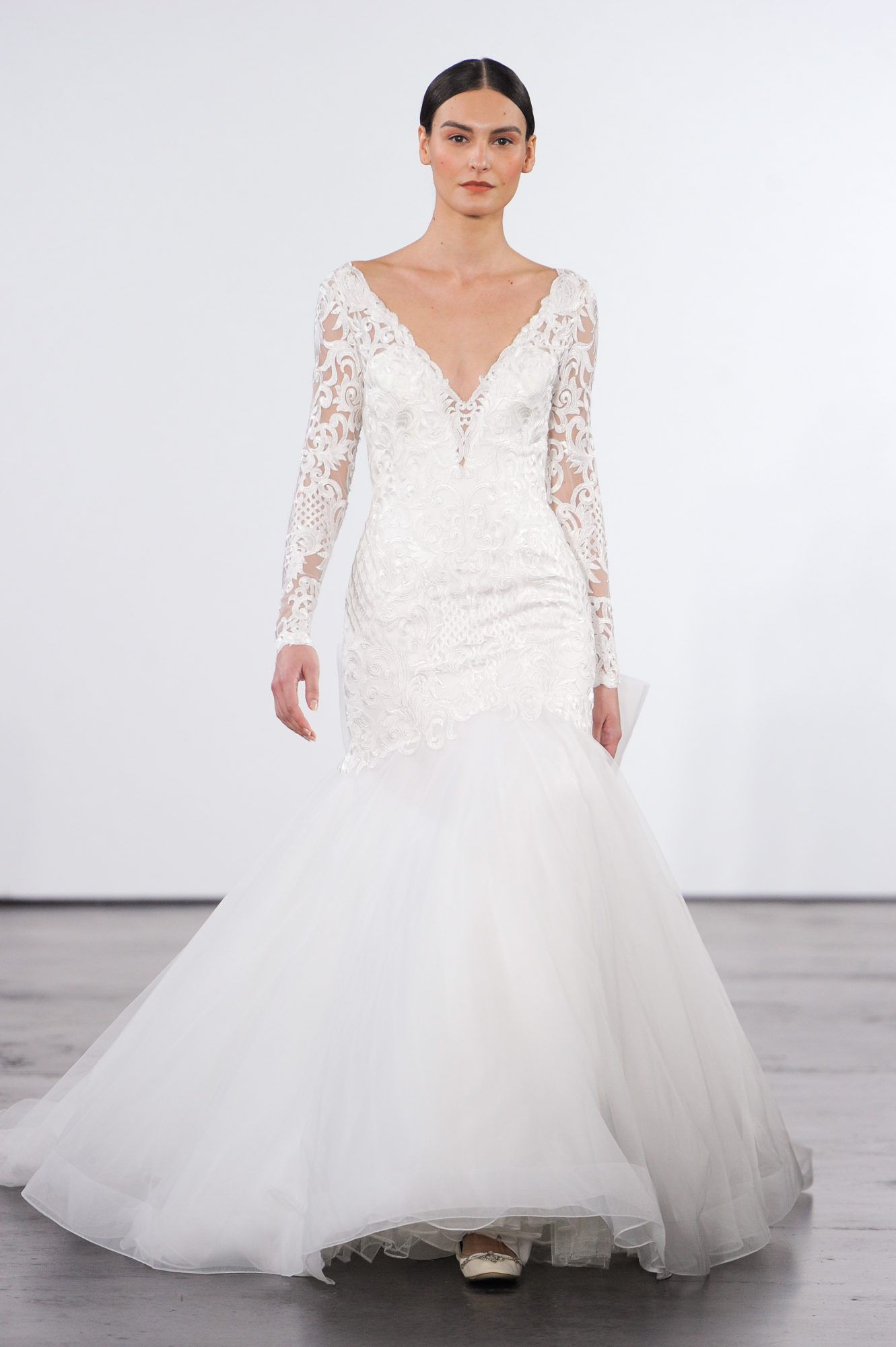 dennis basso wedding dress fall 2018 fit and flare v-neck