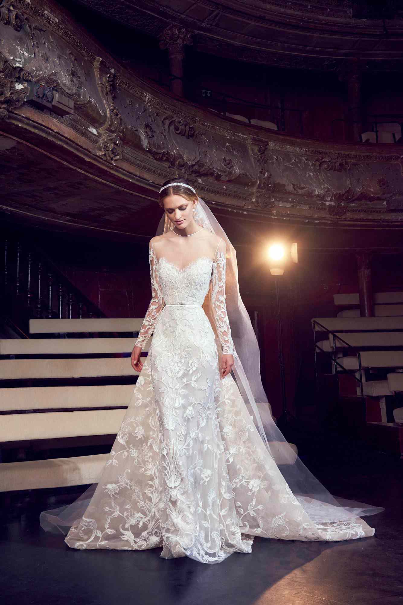 elie saab lace illusion neckline wedding dress fall 2018