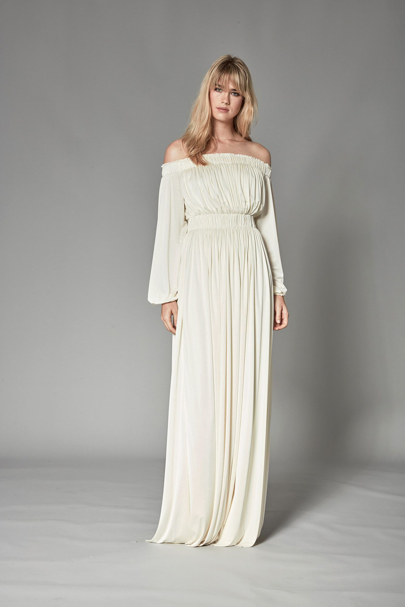 catherine deane fall 2018 off-the-shoulder cinched waist