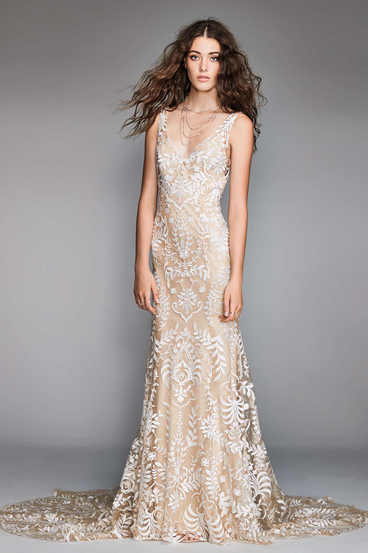 willowby by watters 2018 champagne v-neck floral detail wedding dress