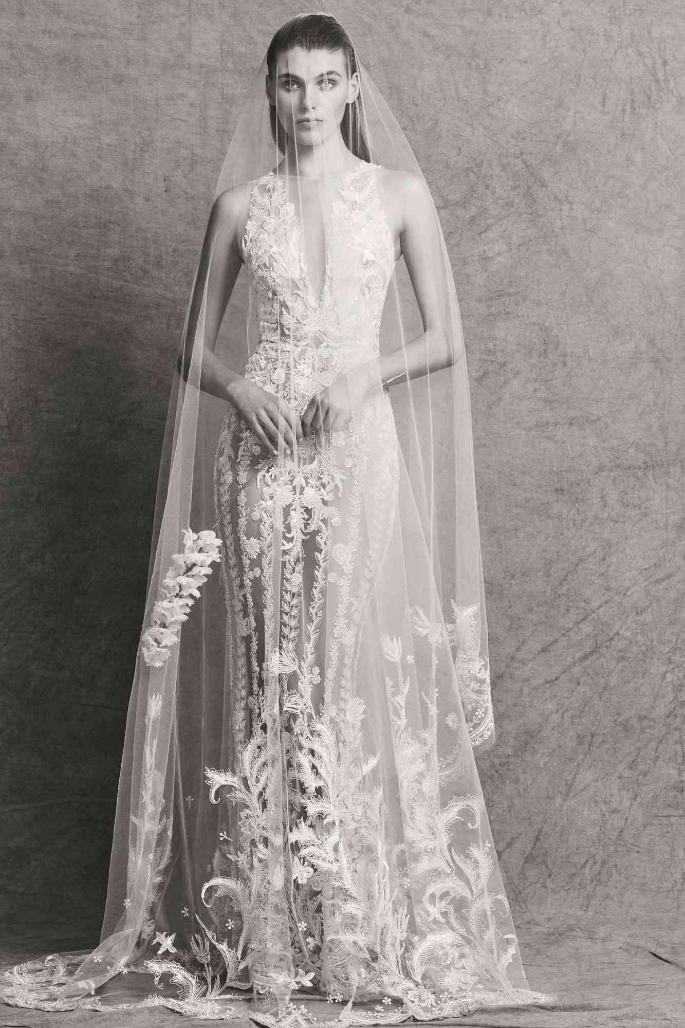 zuhair murad high illusion neckline with lace wedding dress fall 2018