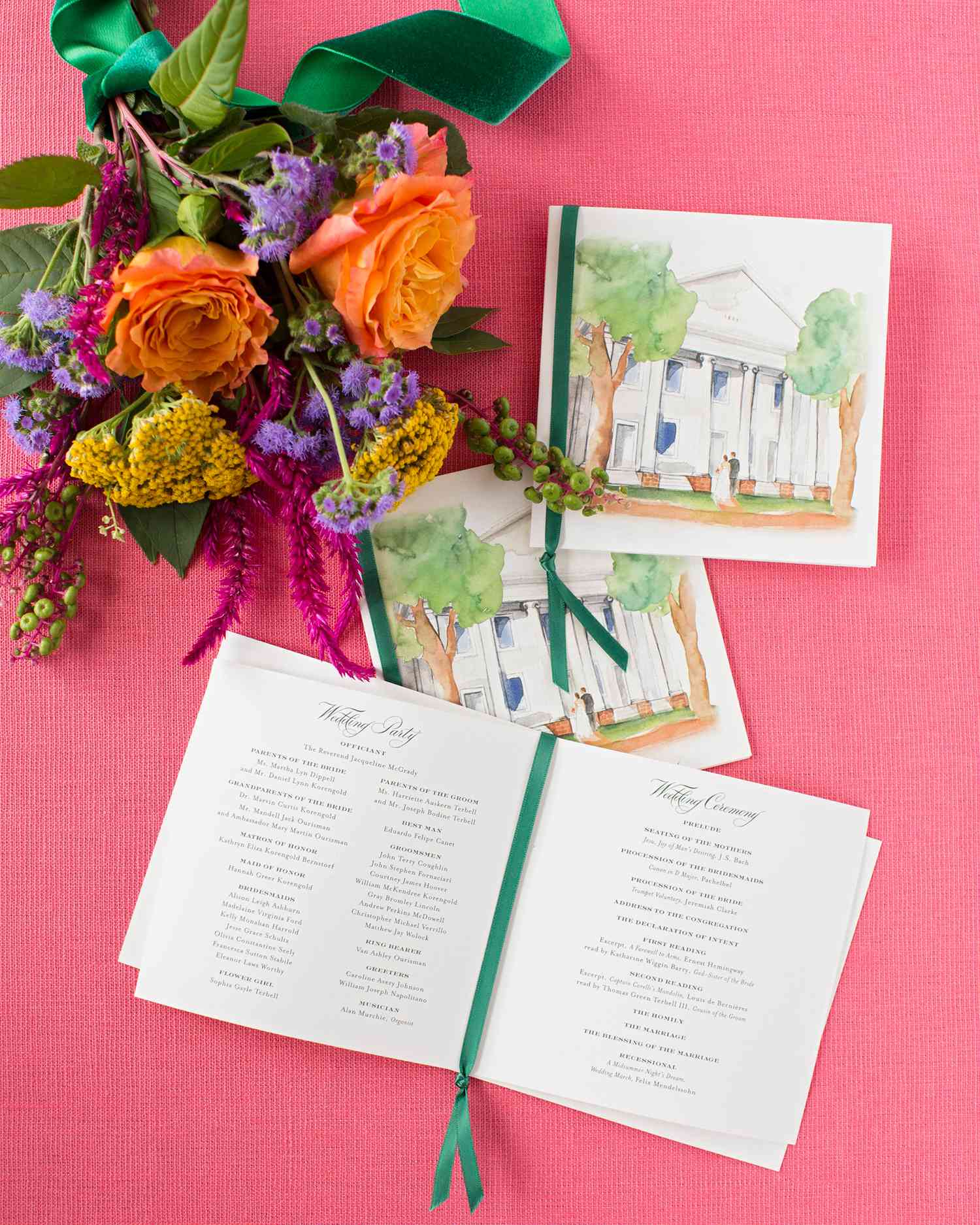 madelyn jon wedding program and flowers