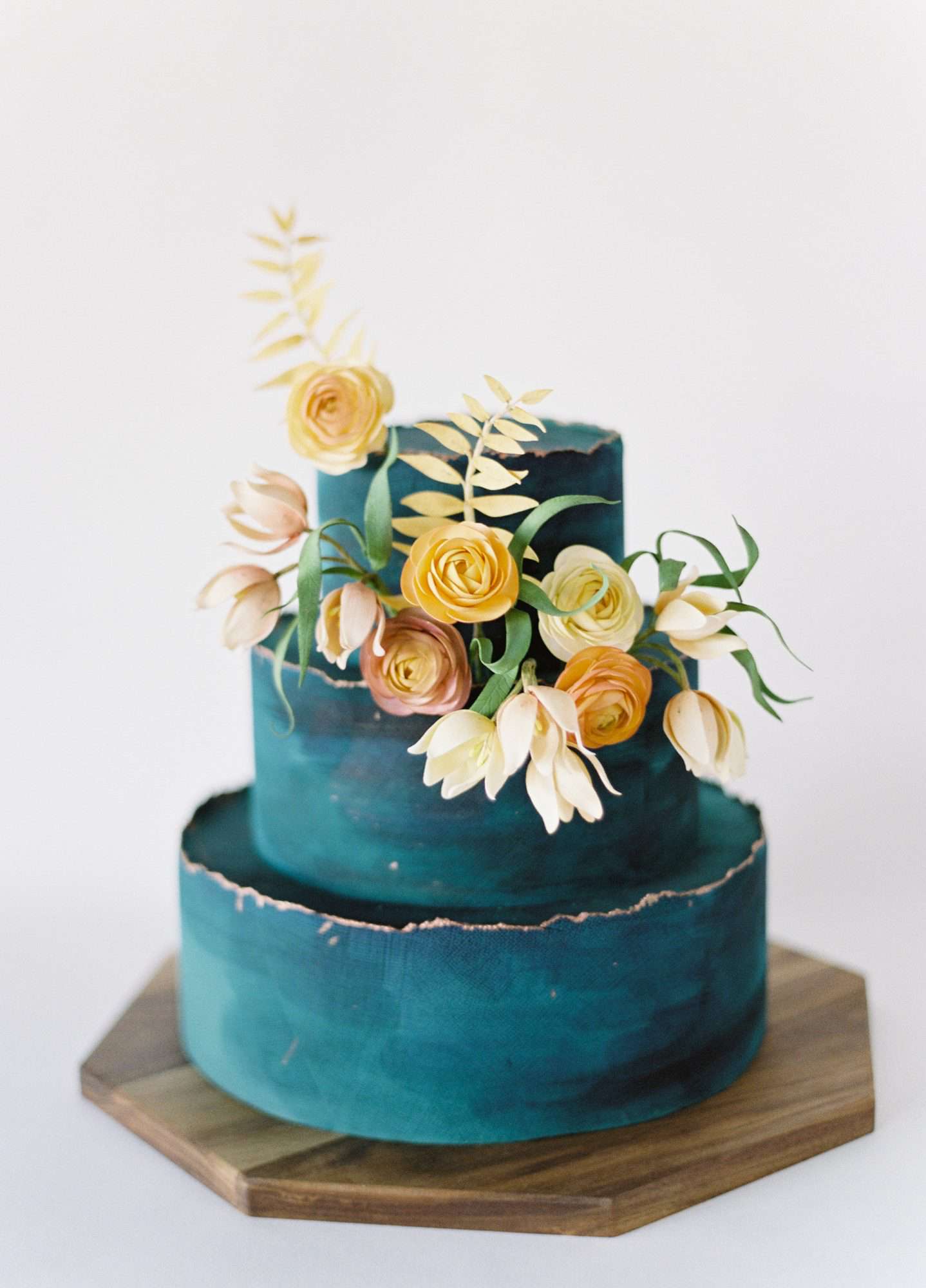 Teal Cake with Deckle-Edge Detail, Fall Wedding Cake Trends