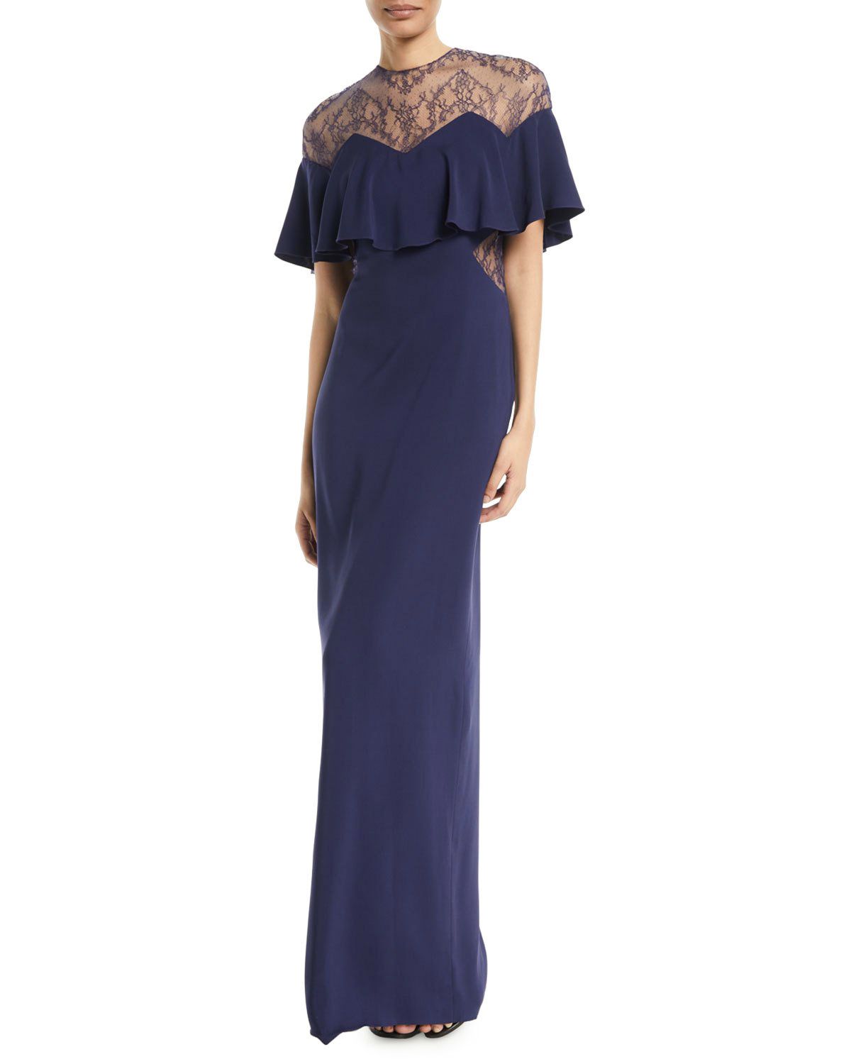 mother of the bride dress blue capelet sleeve gown