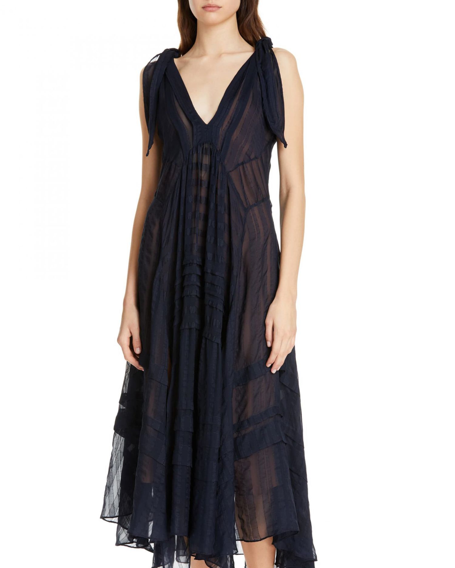 Rebecca Taylor Sleeveless Stripe Silk Saxi Dress
