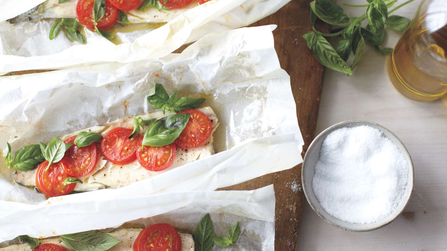Trout, Tomatoes, and Basil in Parchment