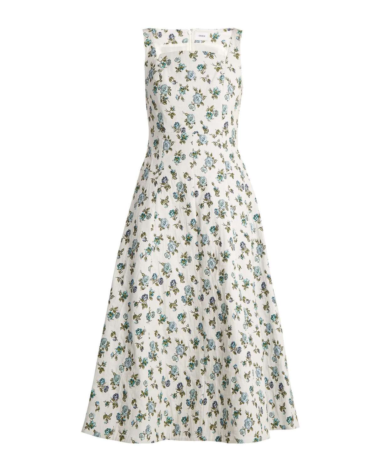 short white and blue floral engagement party dress