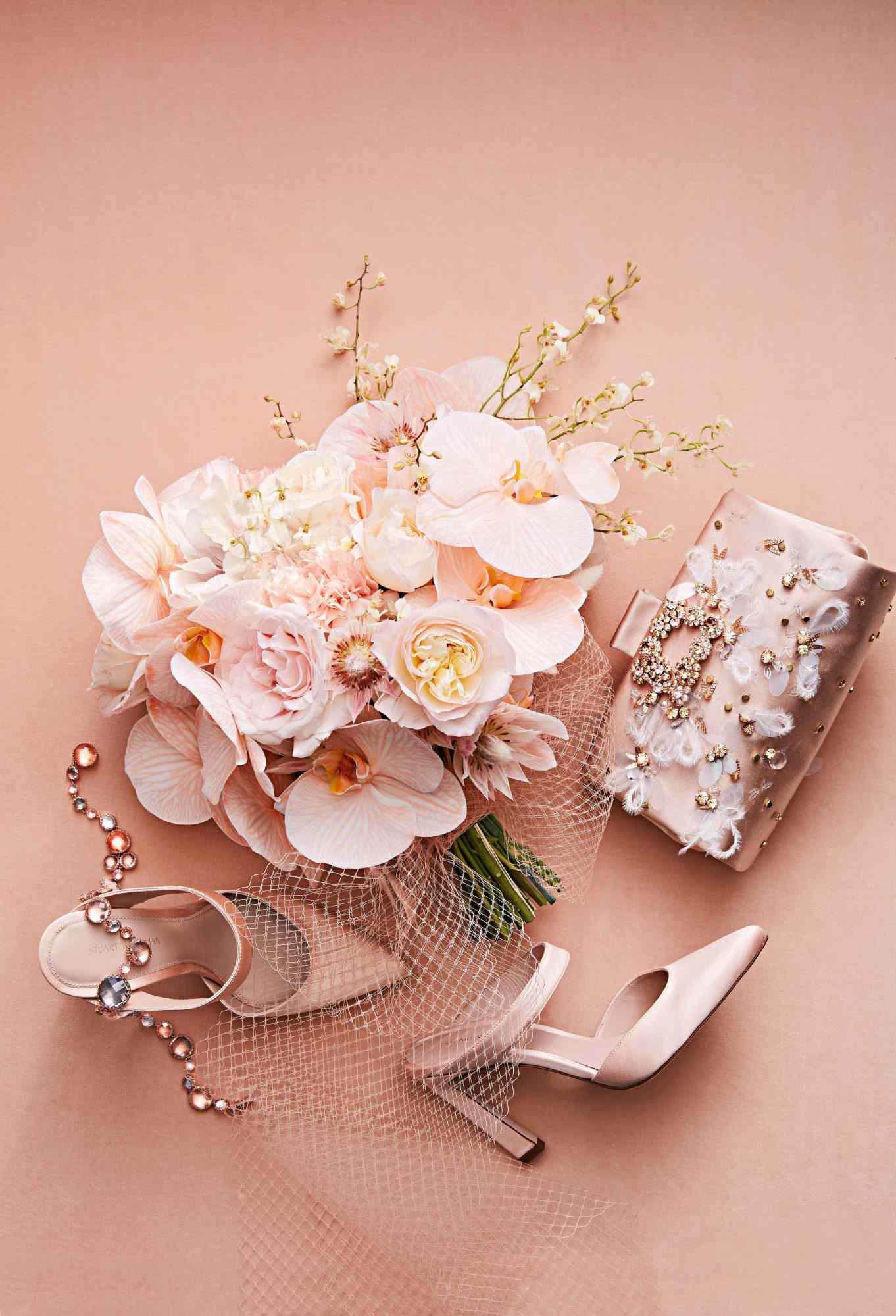pink bouquet and accessories