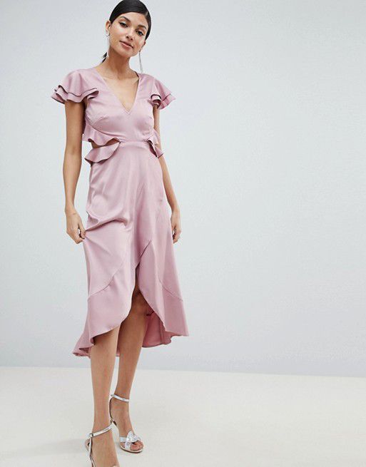 asos design ruffle blush dress
