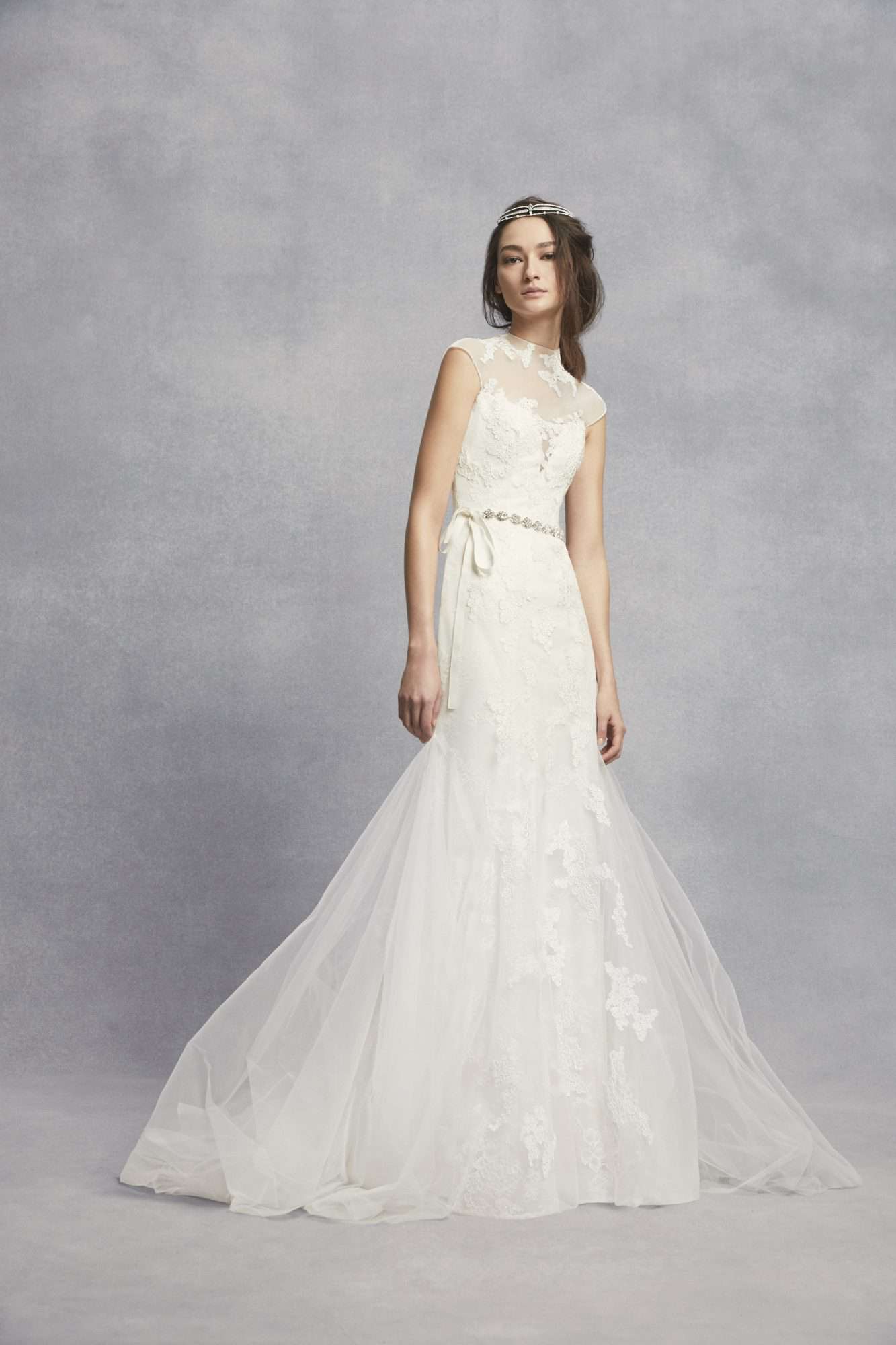 white vera wang spring 2019 wedding dress illusion high neck