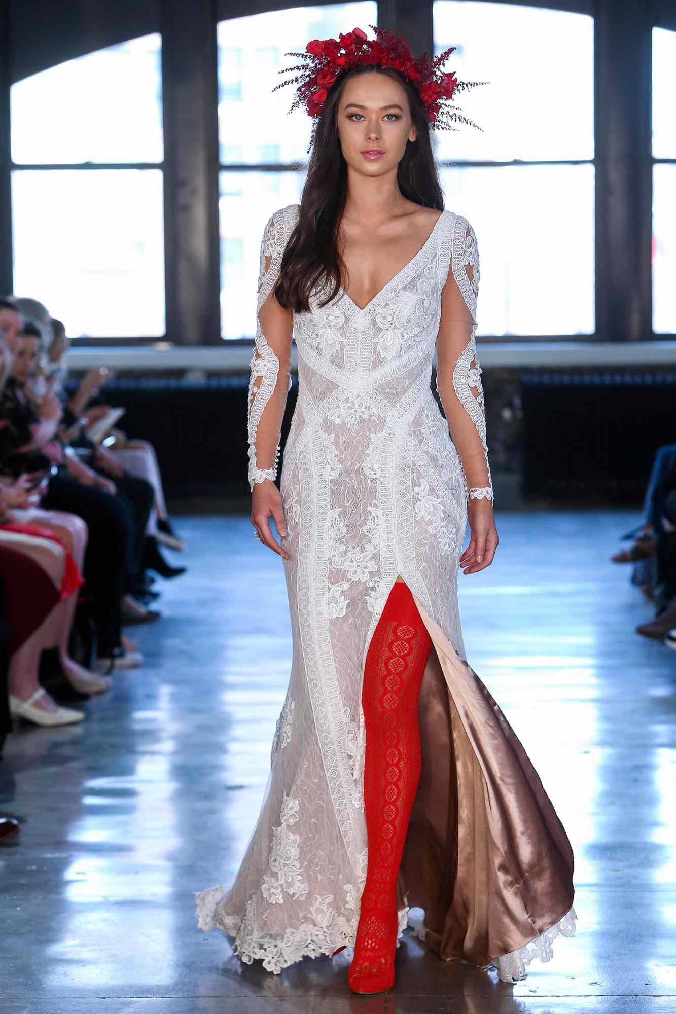 willowby watters wedding dress spring 2019 long-sleeve lace slit