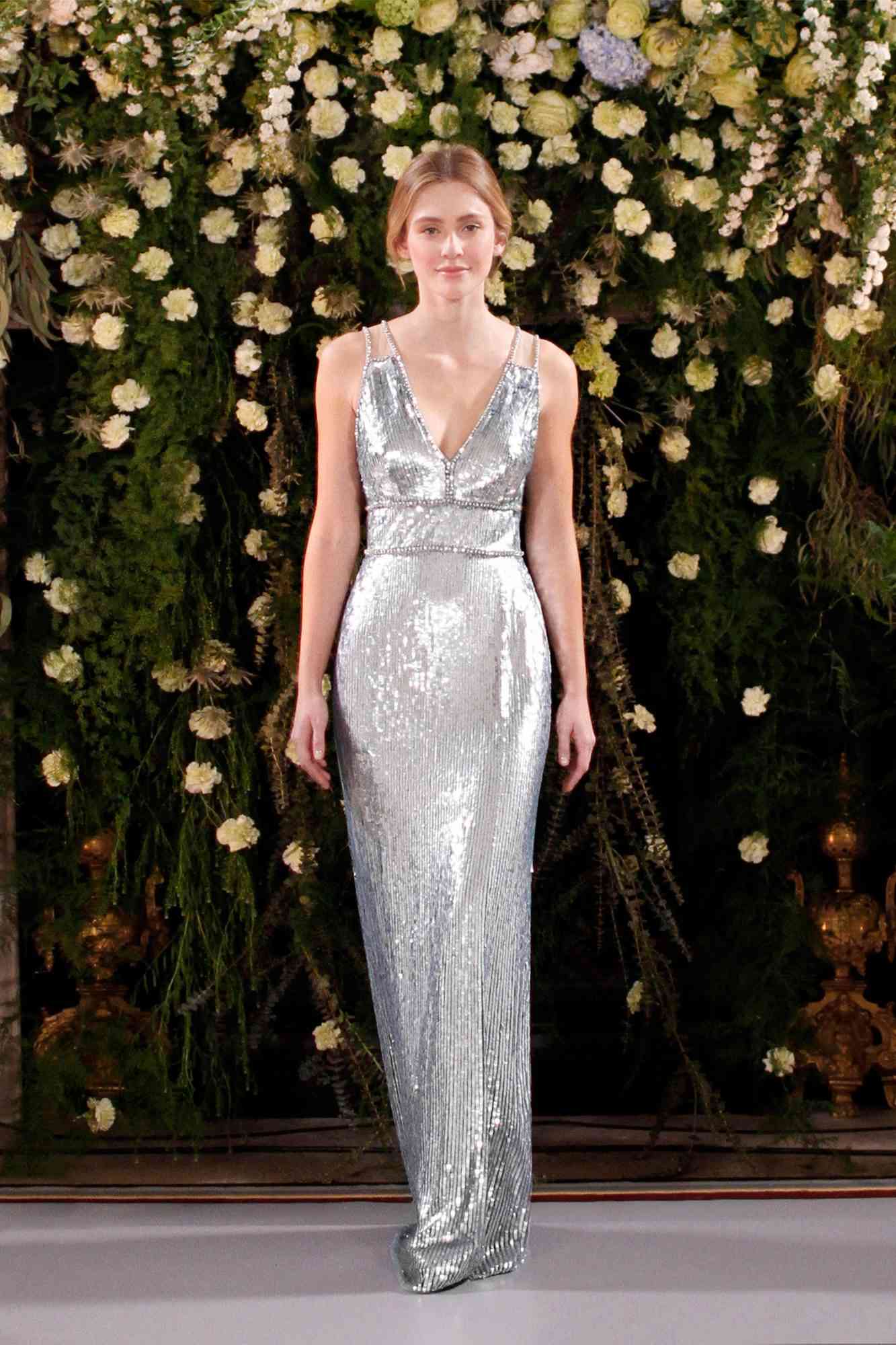 jenny packham wedding dress spring 2019 silver v-neck with sequins