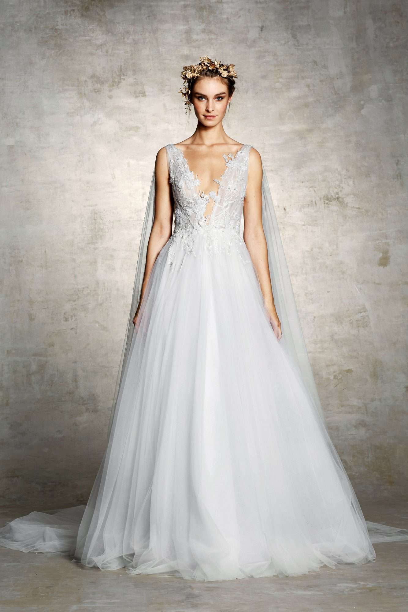 marchesa bridal wedding dress tulle deep v sleeveless