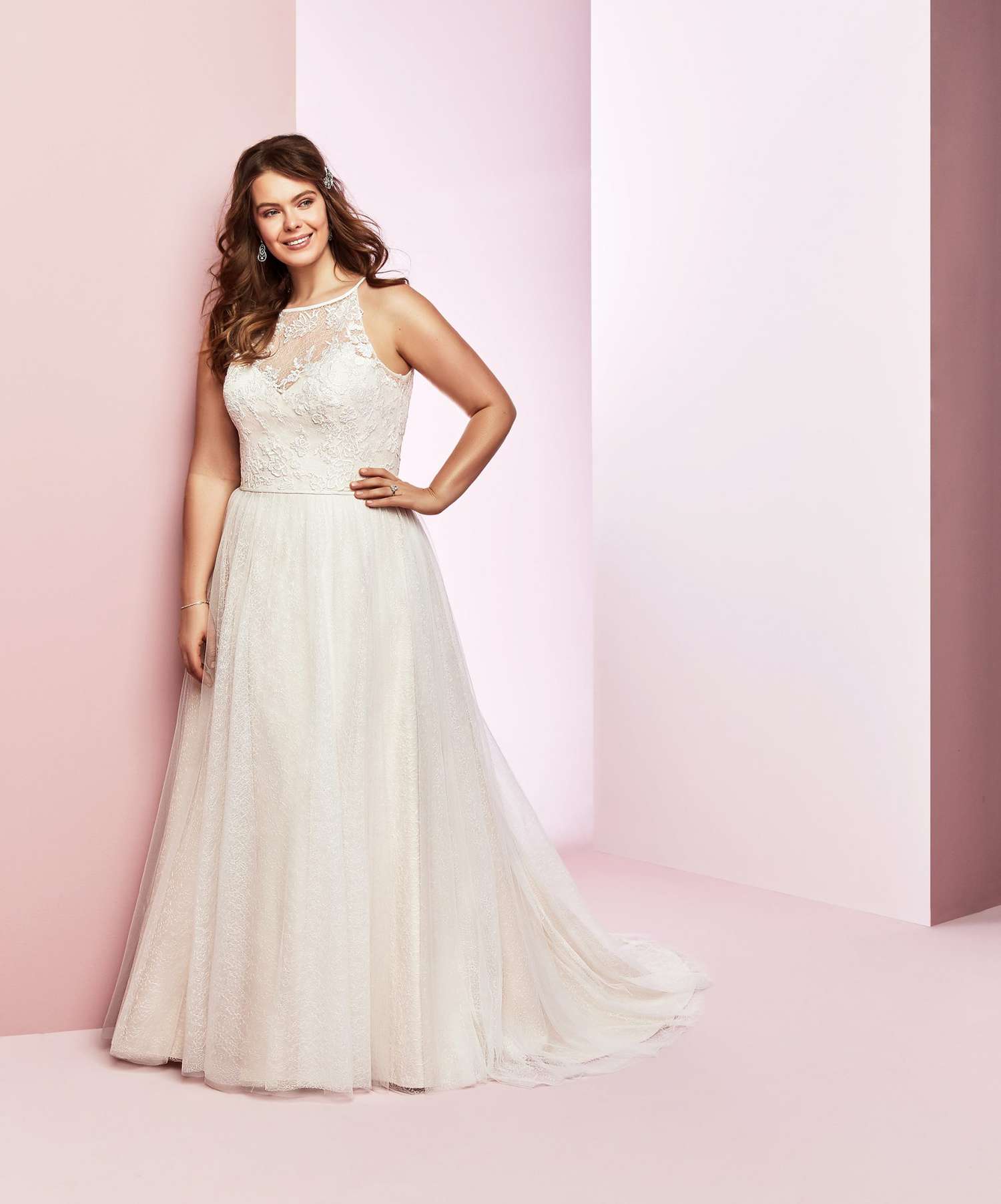 Rebecca Ingram wedding dress spring 2019 a-line high neckline lace