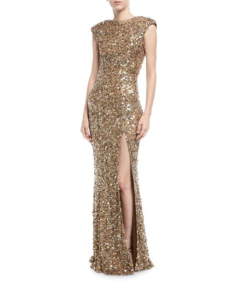 gold cap sleeve gown