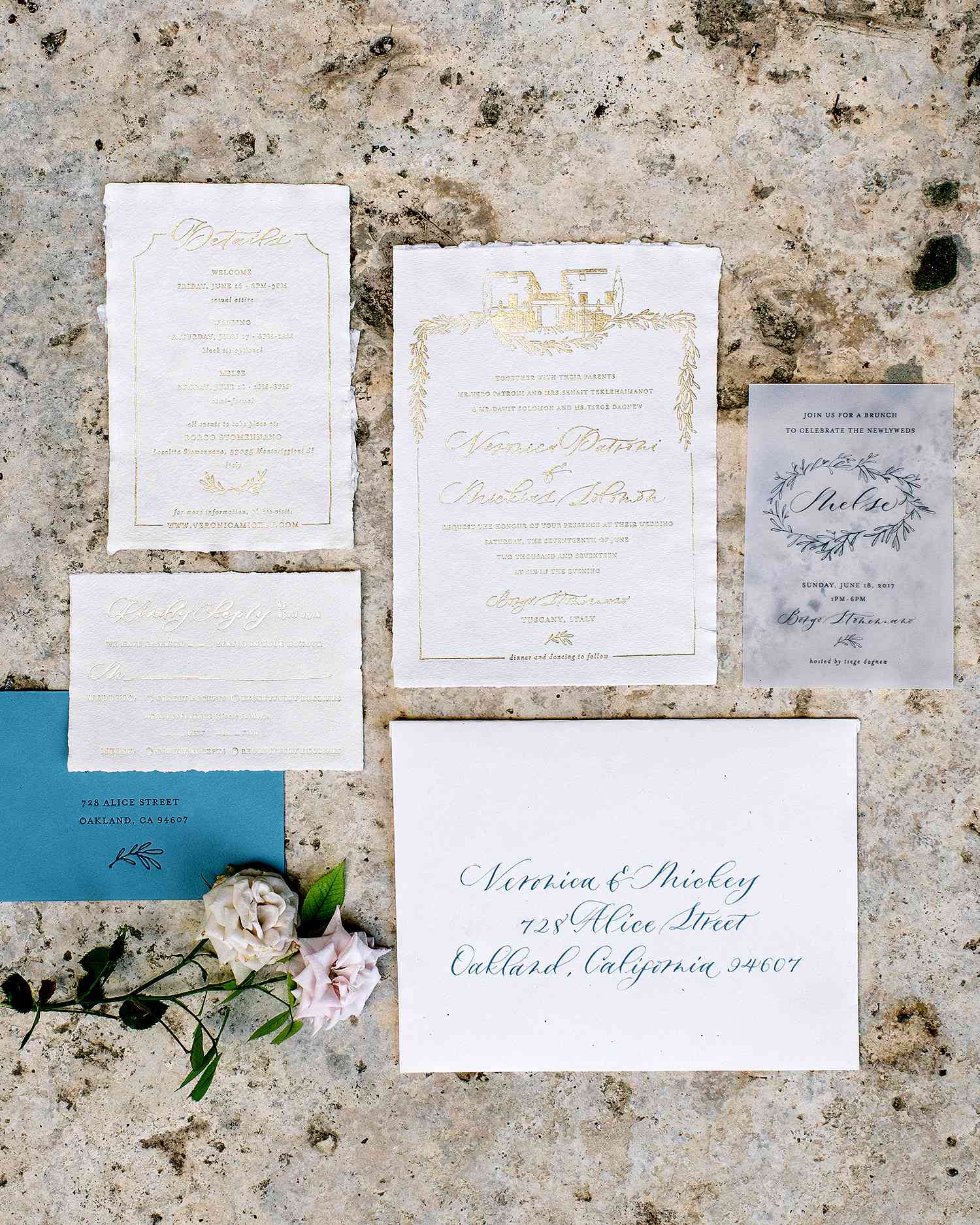 veronica mickias wedding invitation and roses