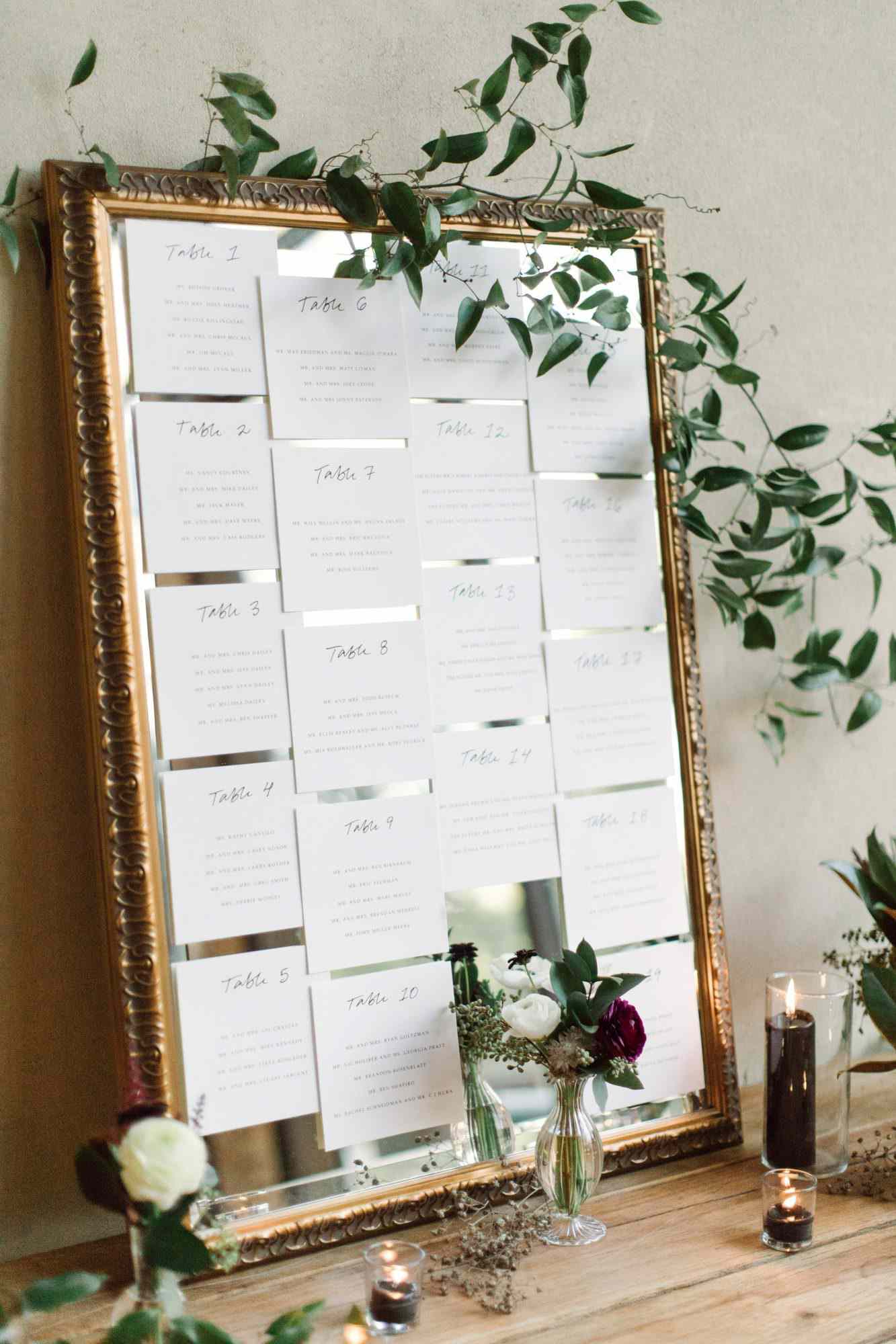 wedding seating chart mirror cards