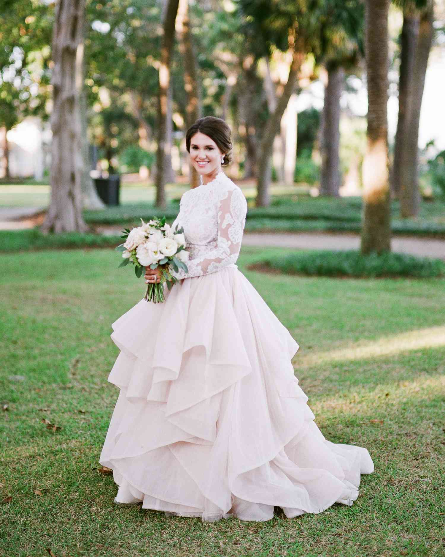long sleeved wedding blush dress