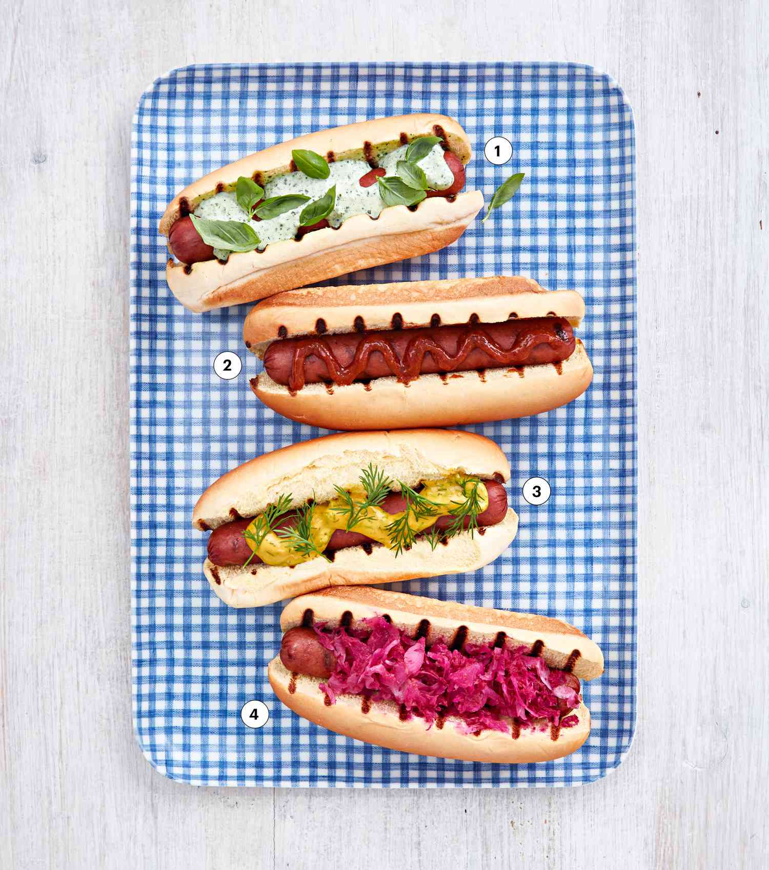 hot dog varieties on platter