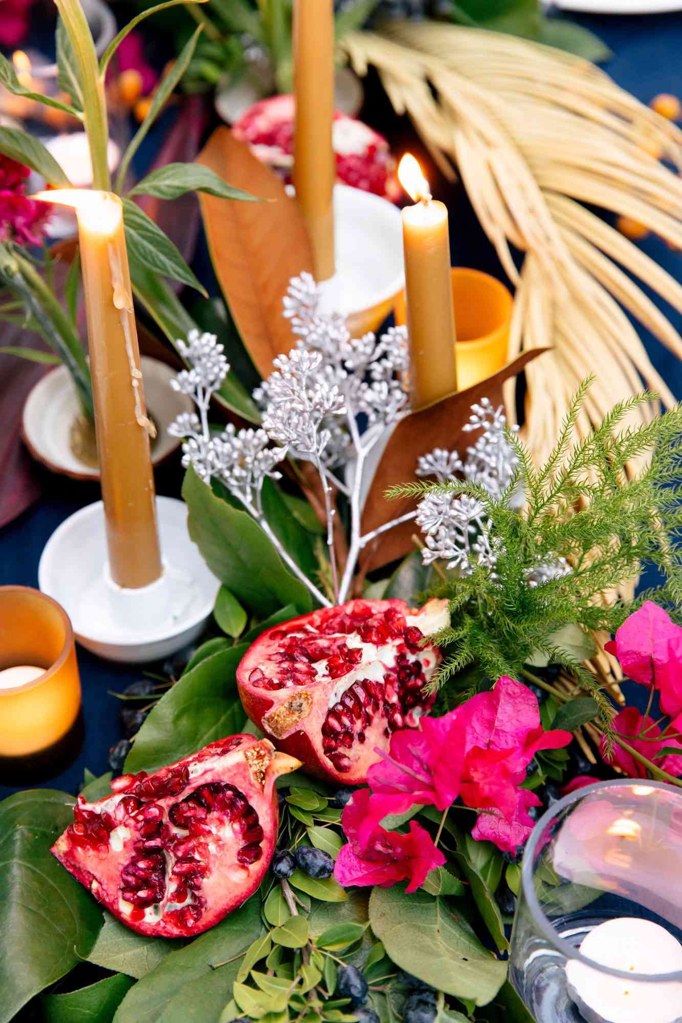 tashina huy colorful wedding pomegranate candles