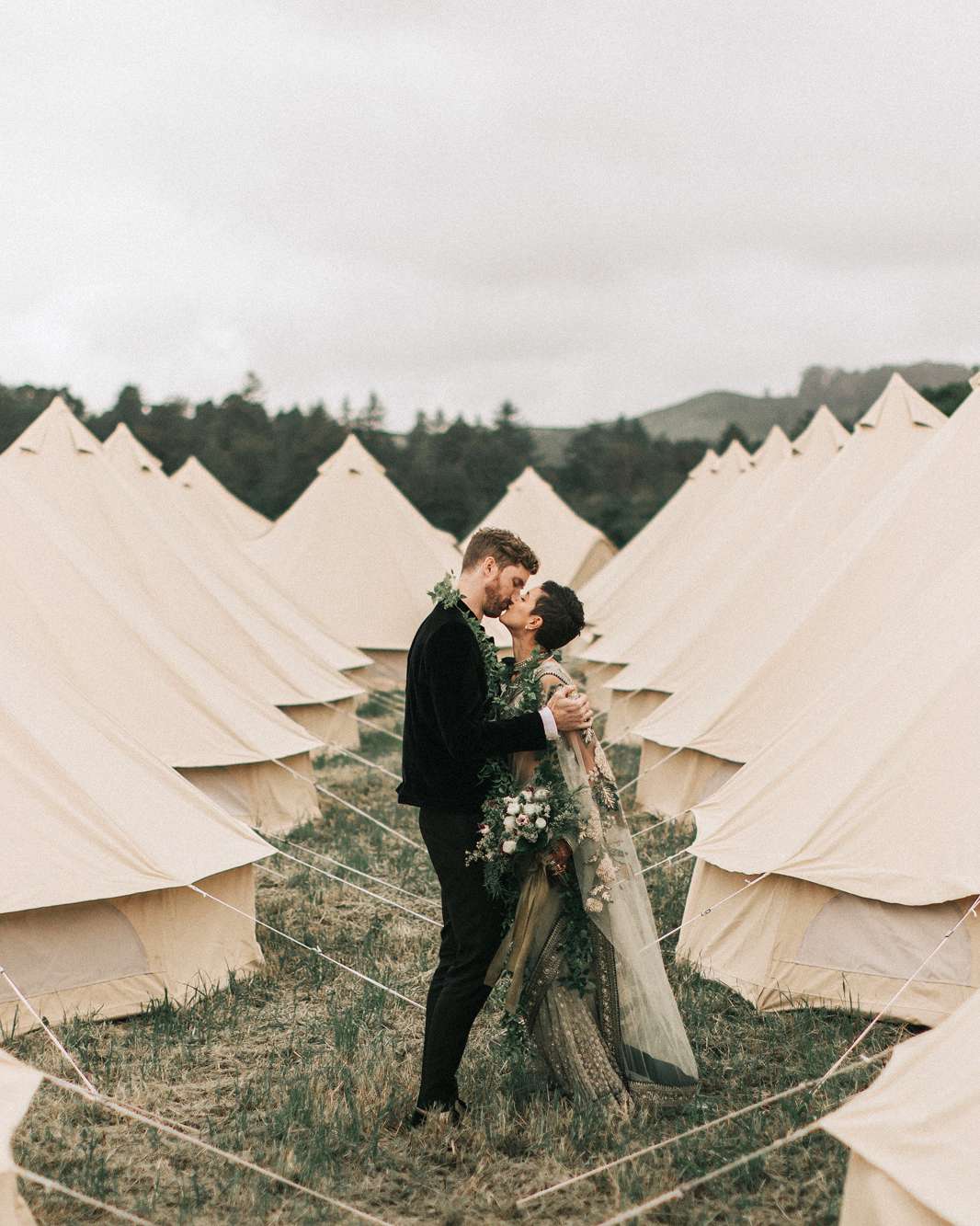 zai phil camping wedding couple tents kiss