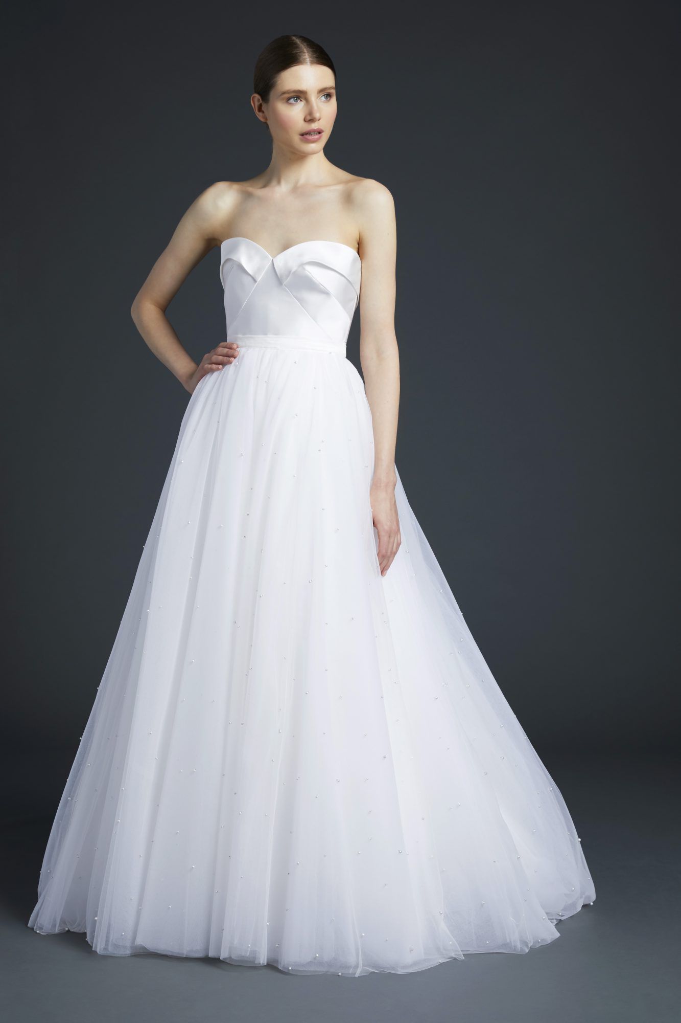 anne barge pleated off the shoulder sweetheart wedding dress fall 2019