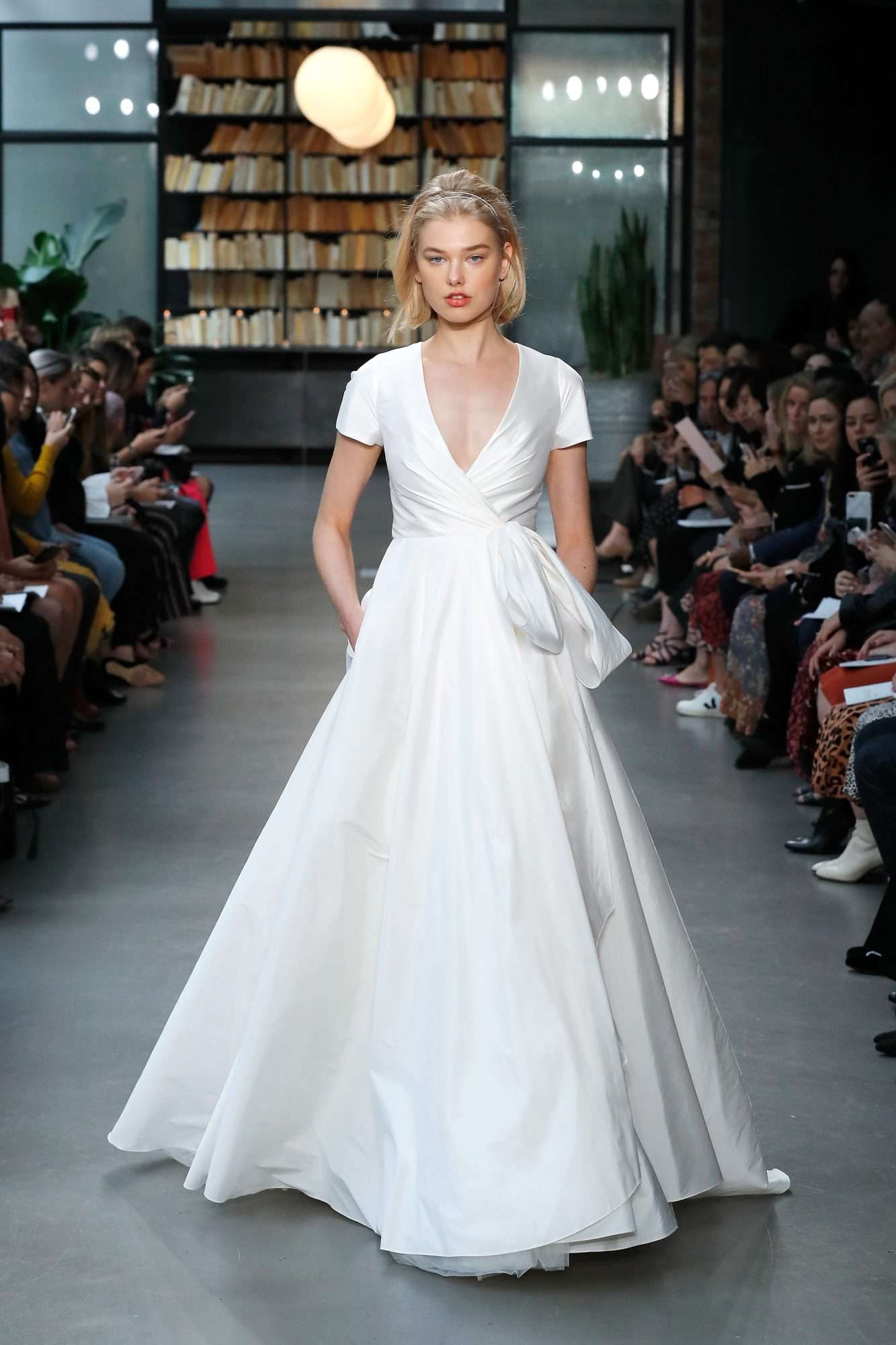 nouvelle amsale wedding dress short sleeves wrap a-line