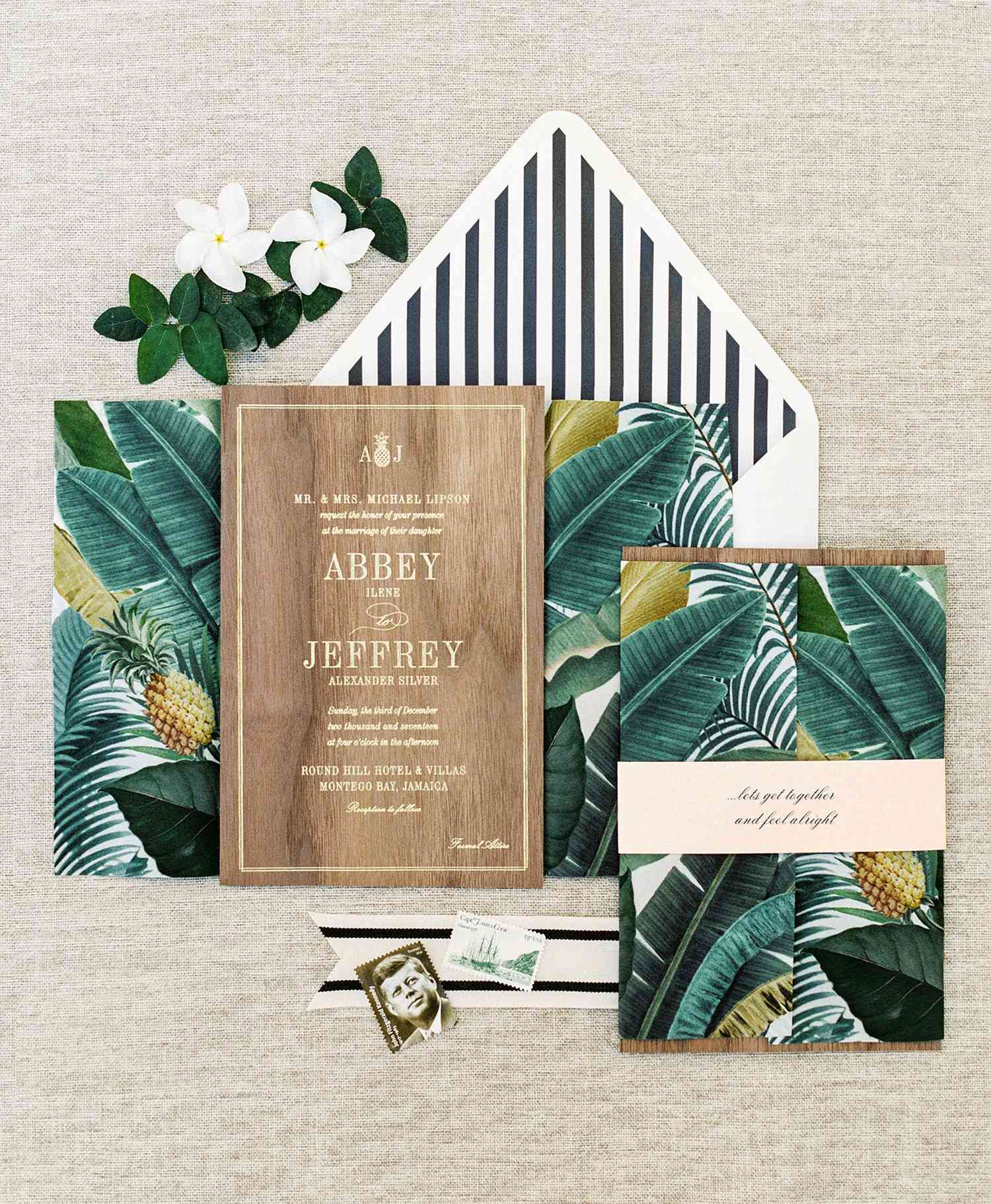 abbey jeffrey wedding tropical natural invitations