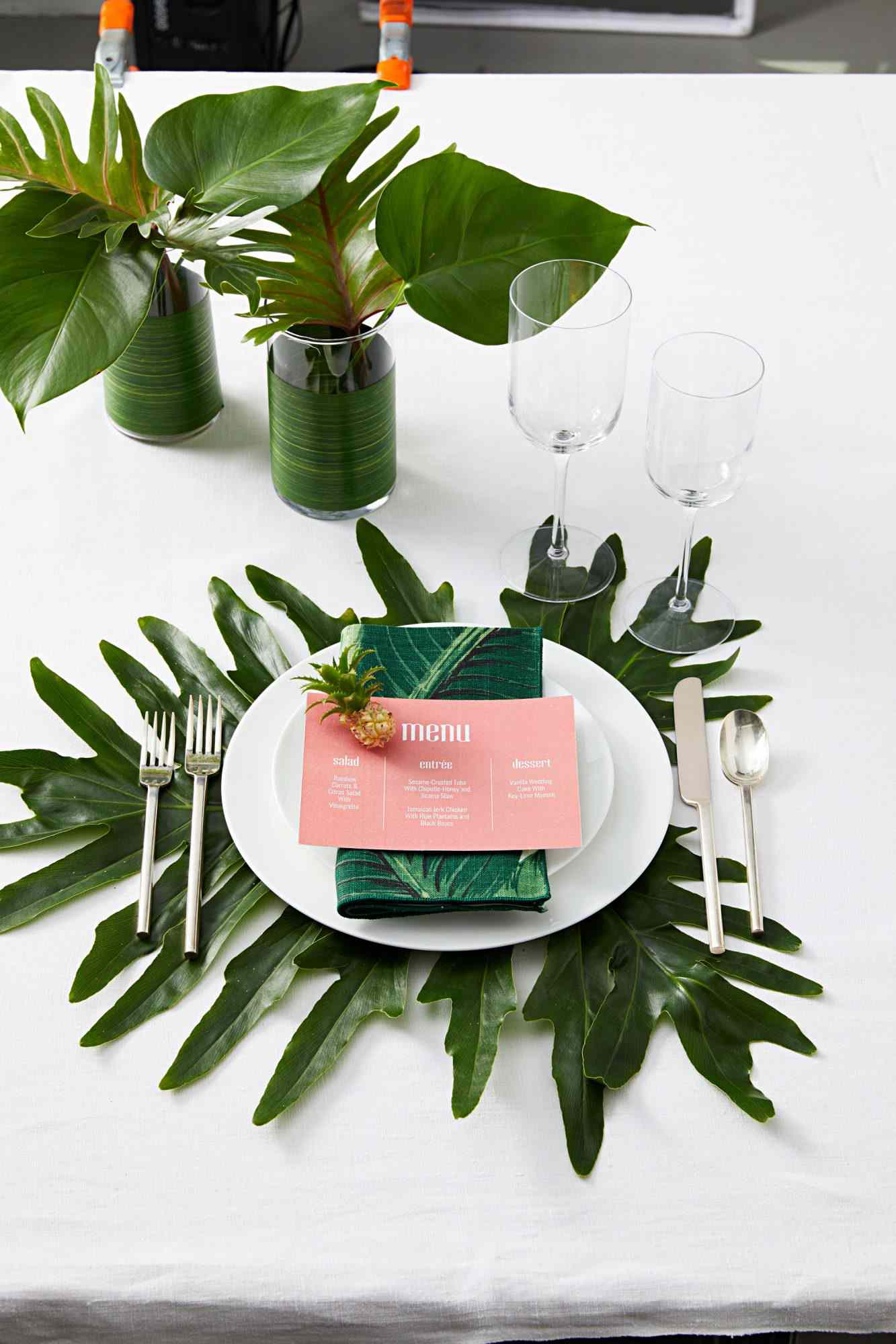 tropical themed table setting