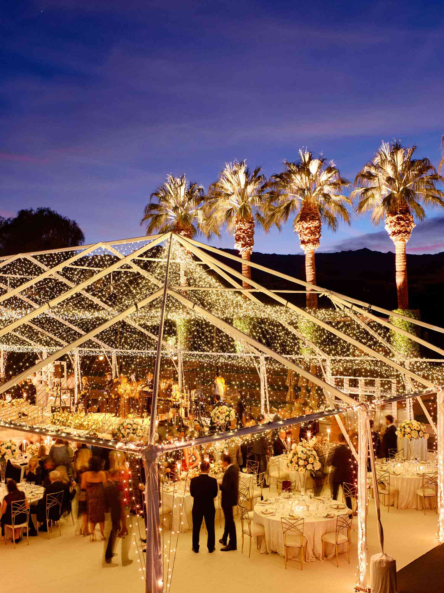 reception tent with twinkle lights