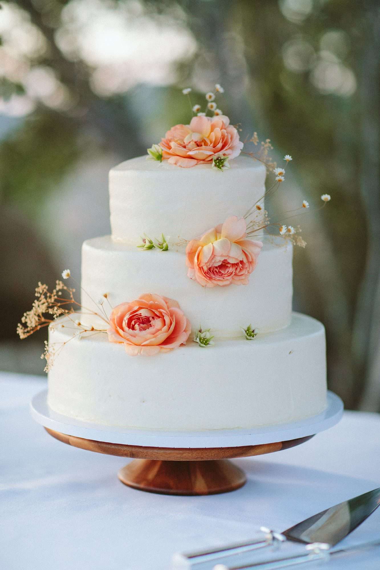 ashley basil wedding buttercream cake with coral flowers