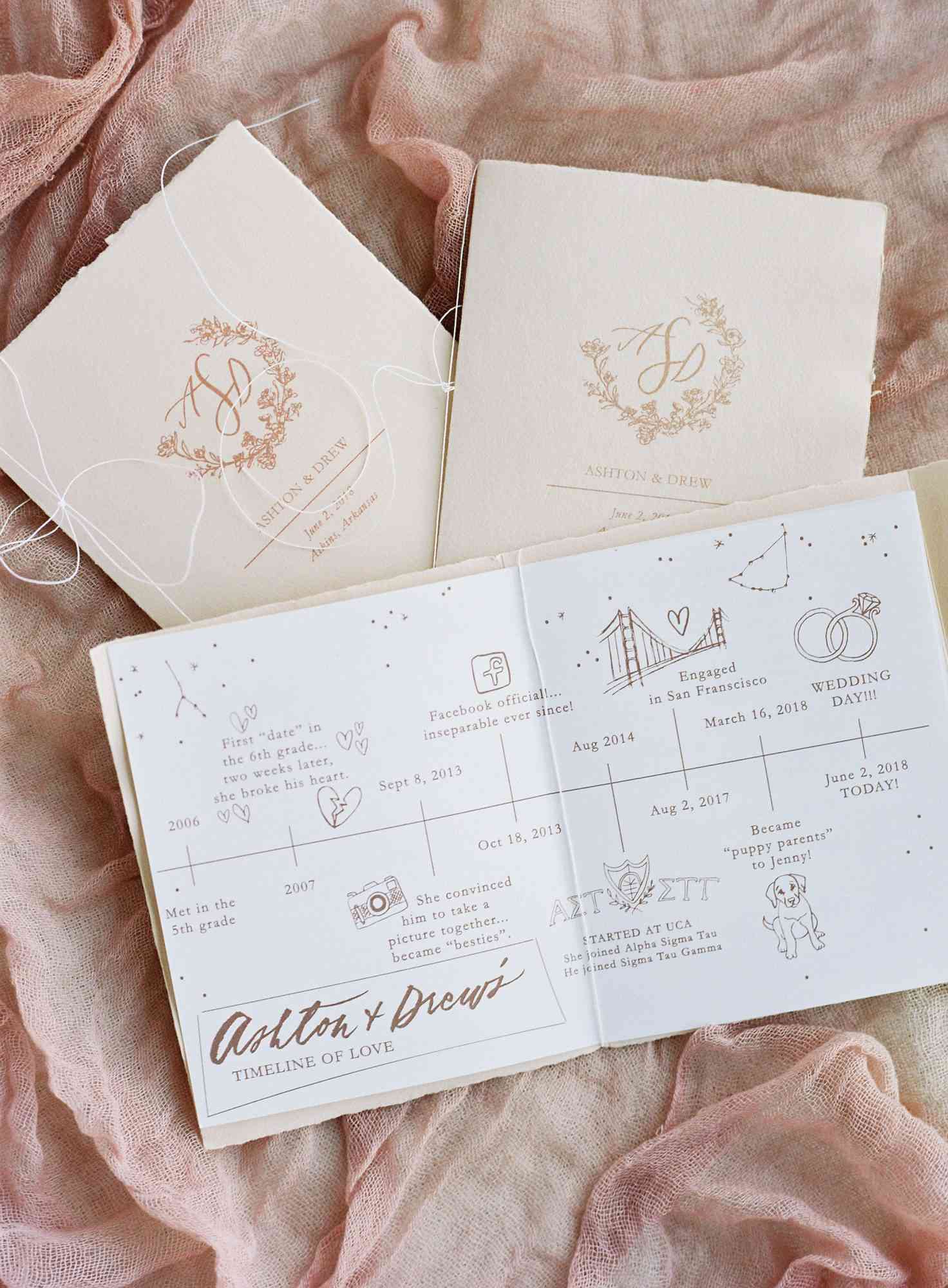 wedding program booklet homemade peach colored paper