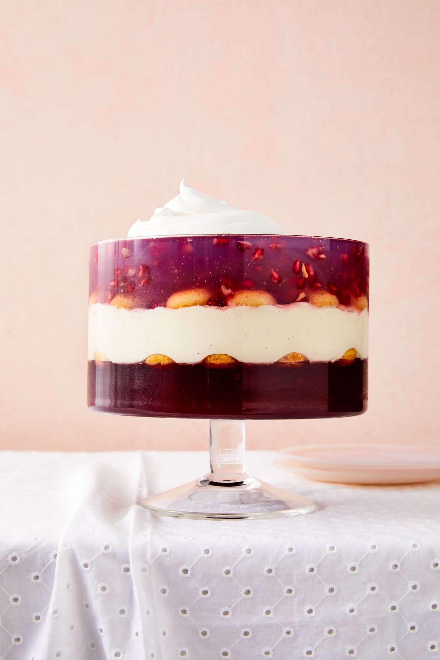 pomegranate coconut trifle with whipped cream