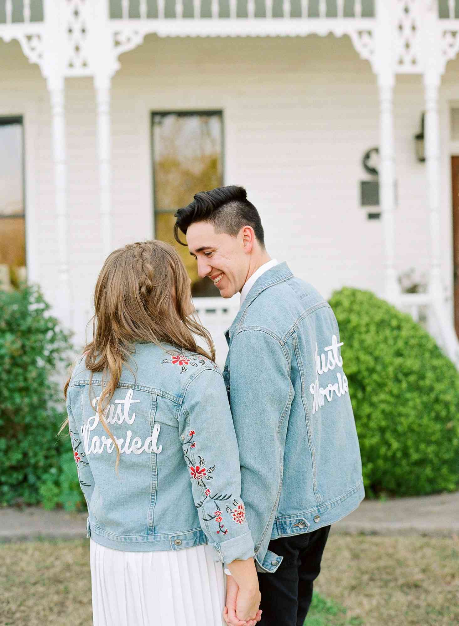 hayleigh corey wedding couple denim jackets