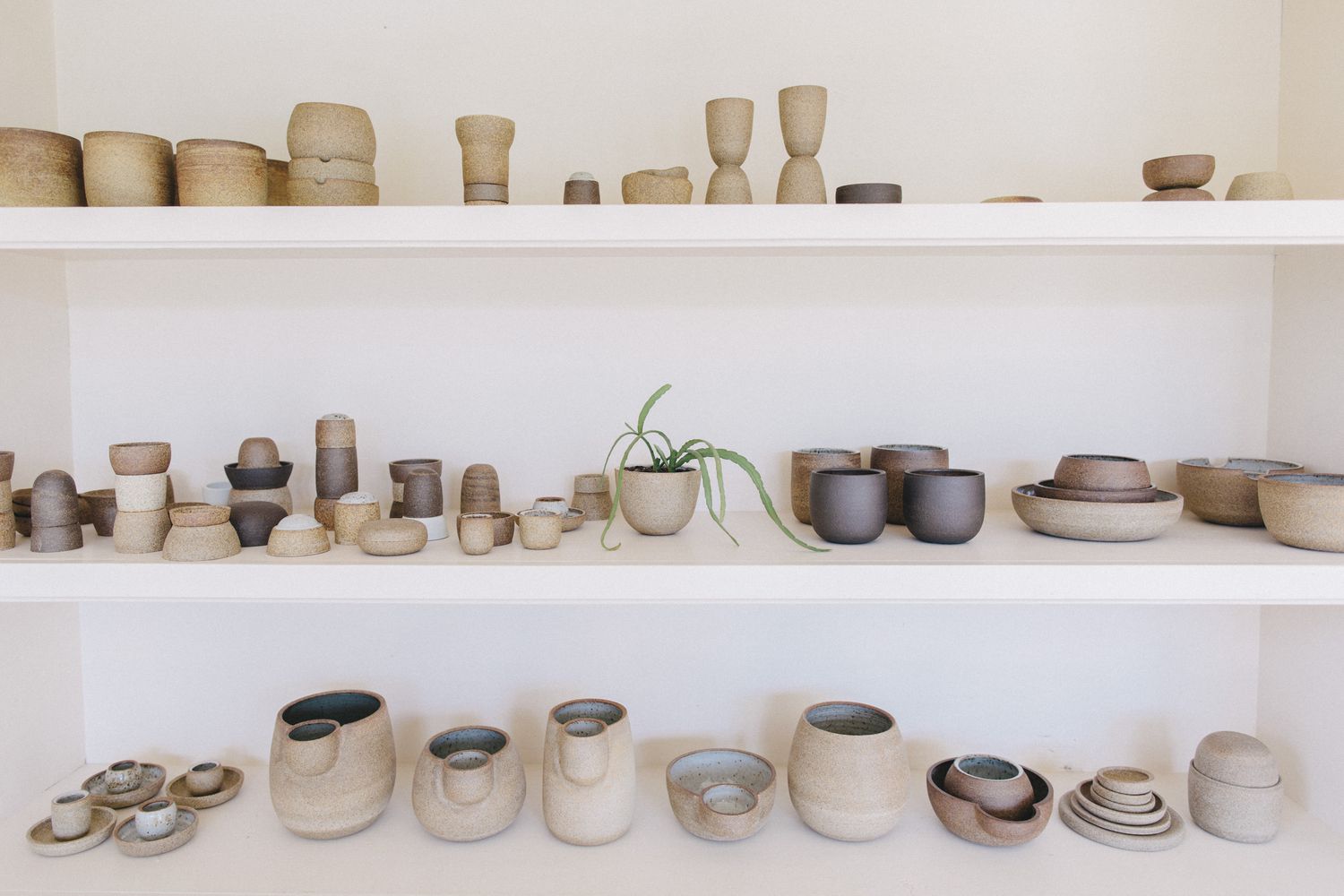 shelves of ceramic pottery by julie cloutier