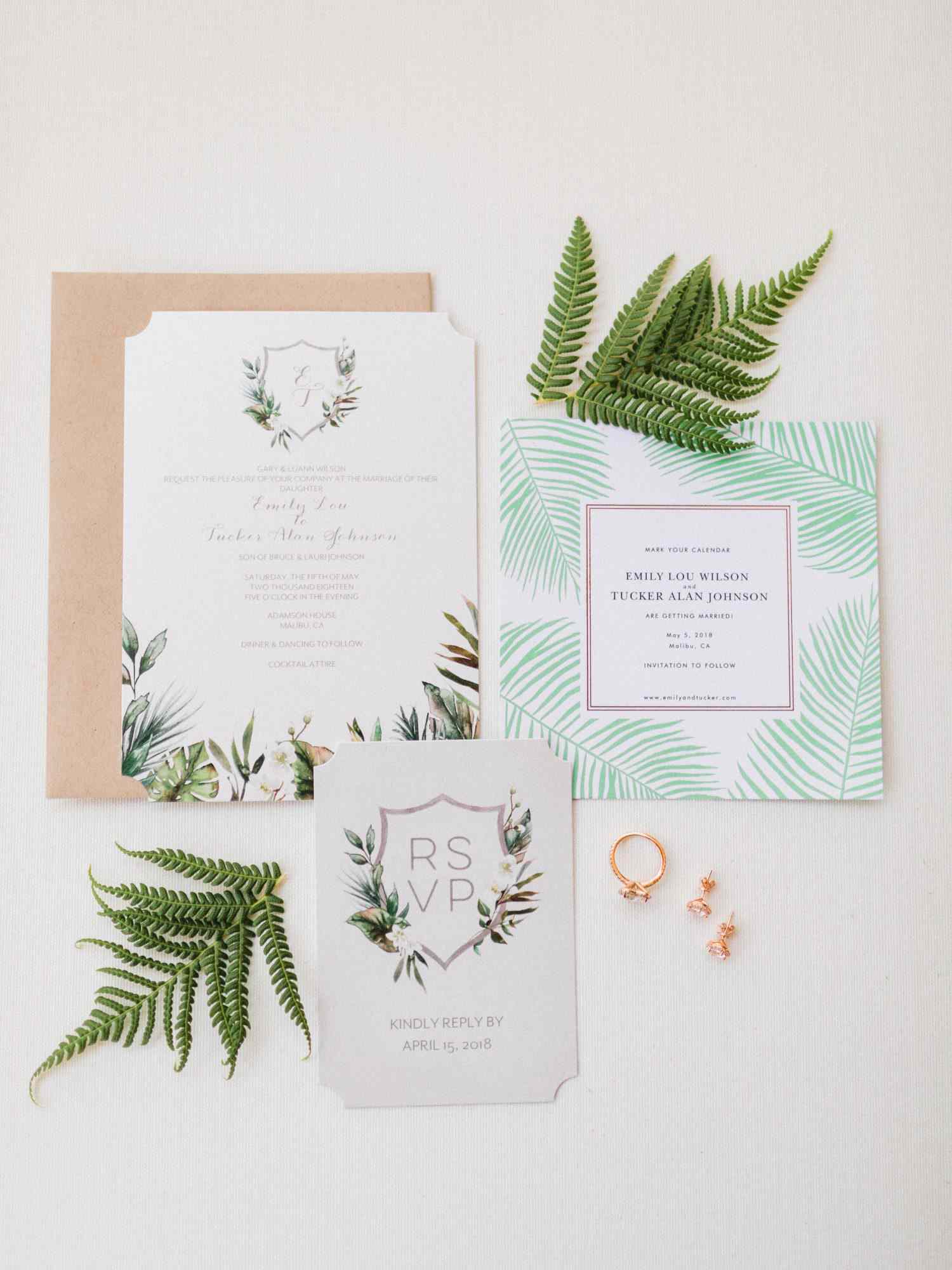 tropical leaf invitation suite