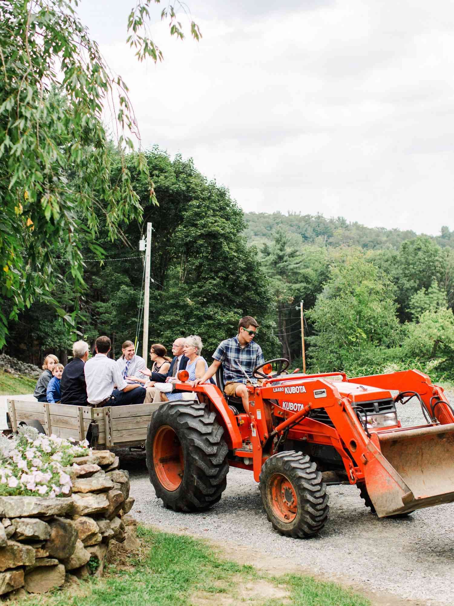 dayane collin wedding hay ride tractor