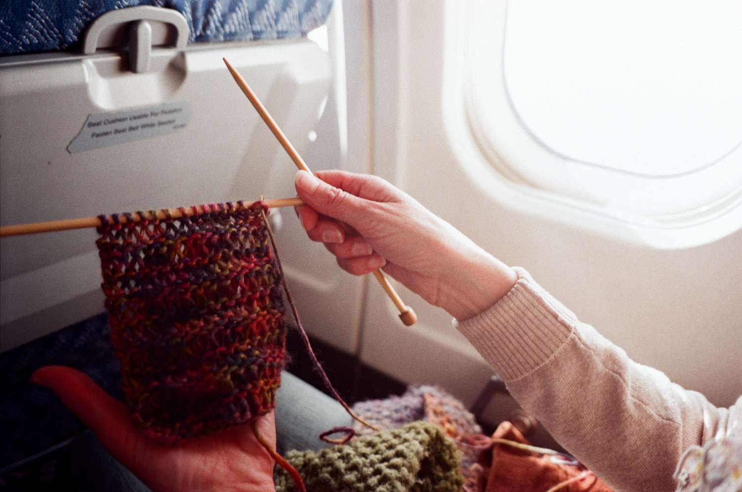 knitting on an airplane