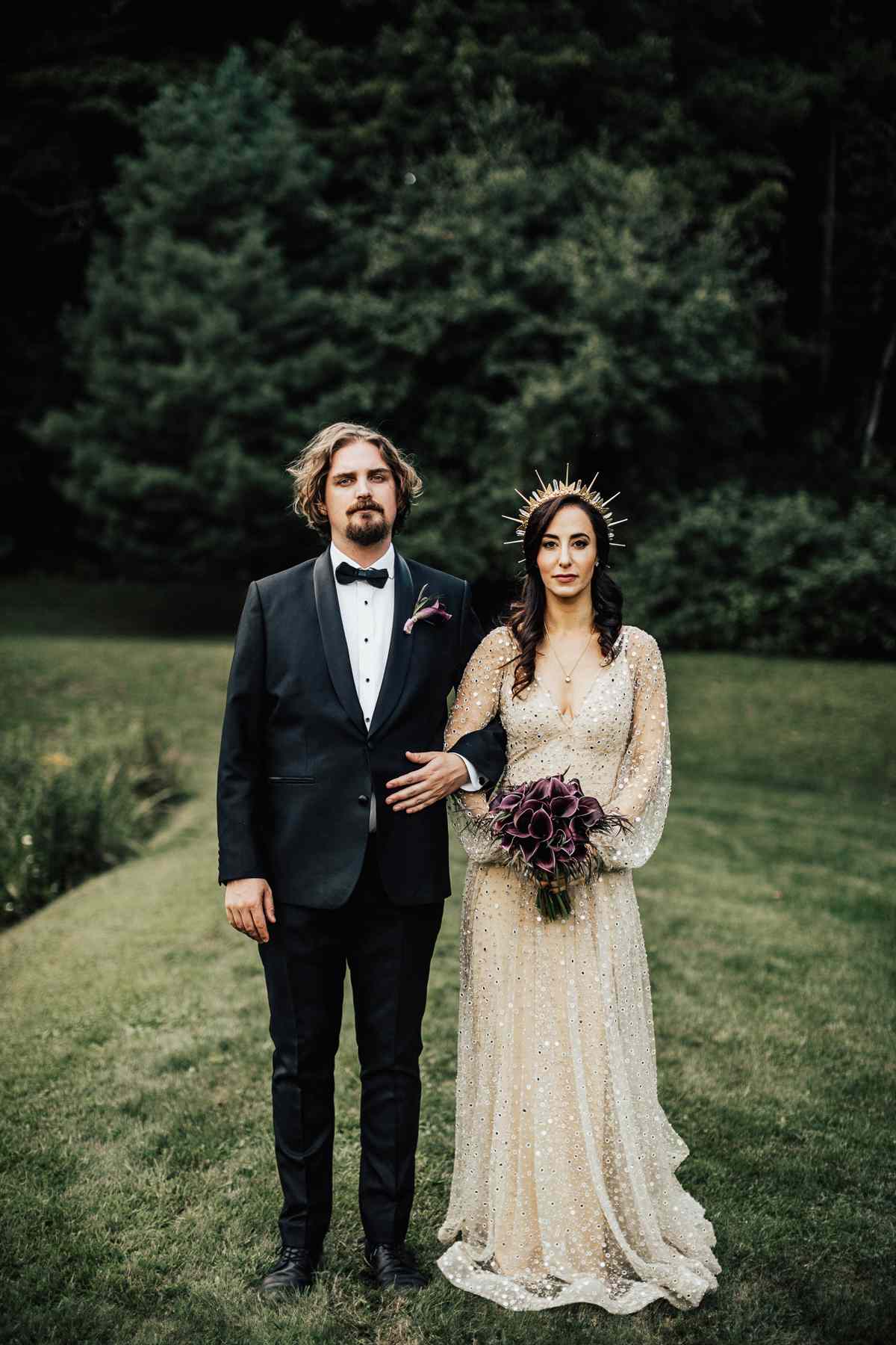 bride and groom far out wedding portrait