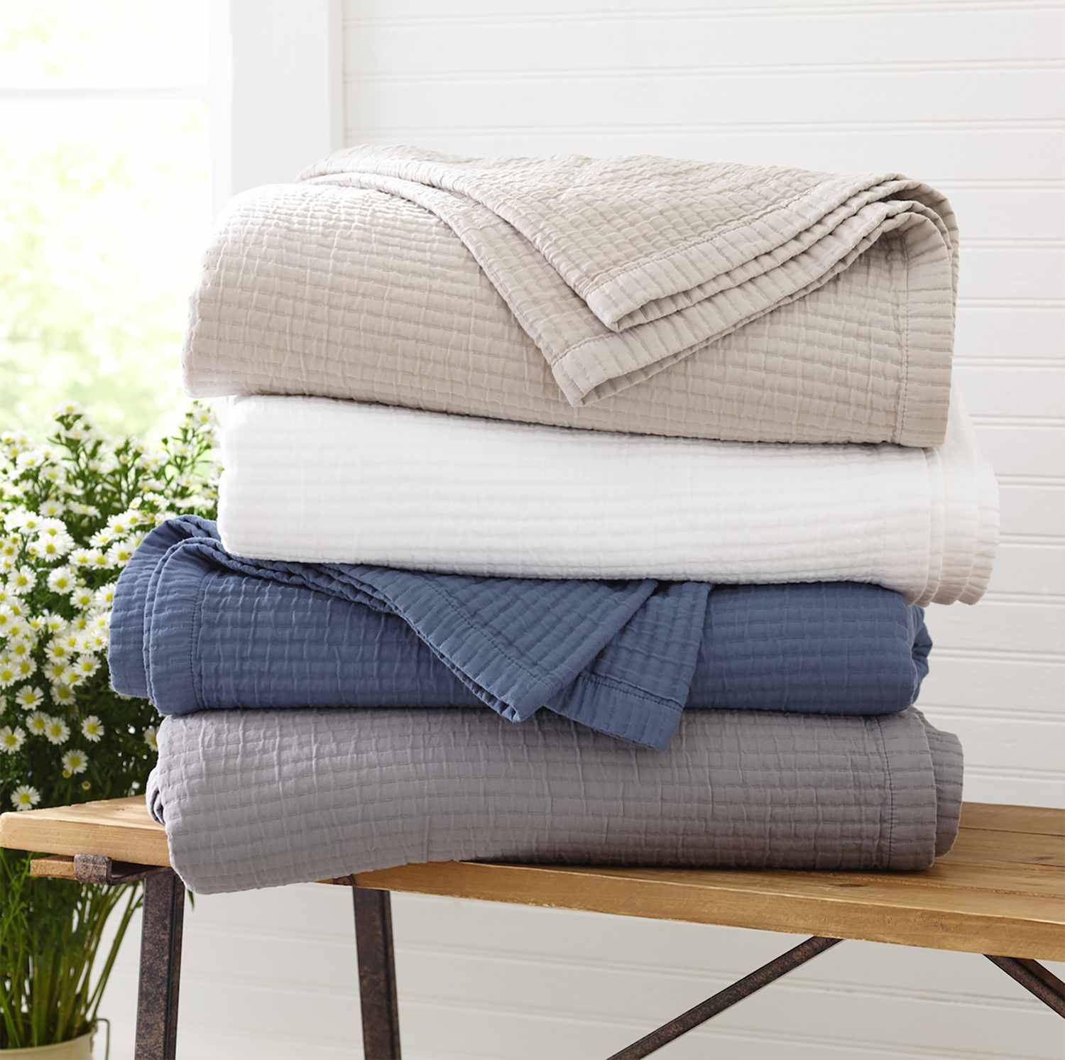 folded blankets stack