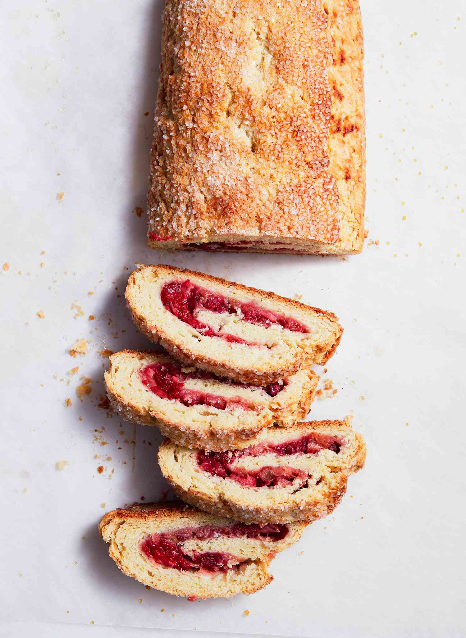 Biscuit-Jelly Roll with Rhubarb and Raspberries