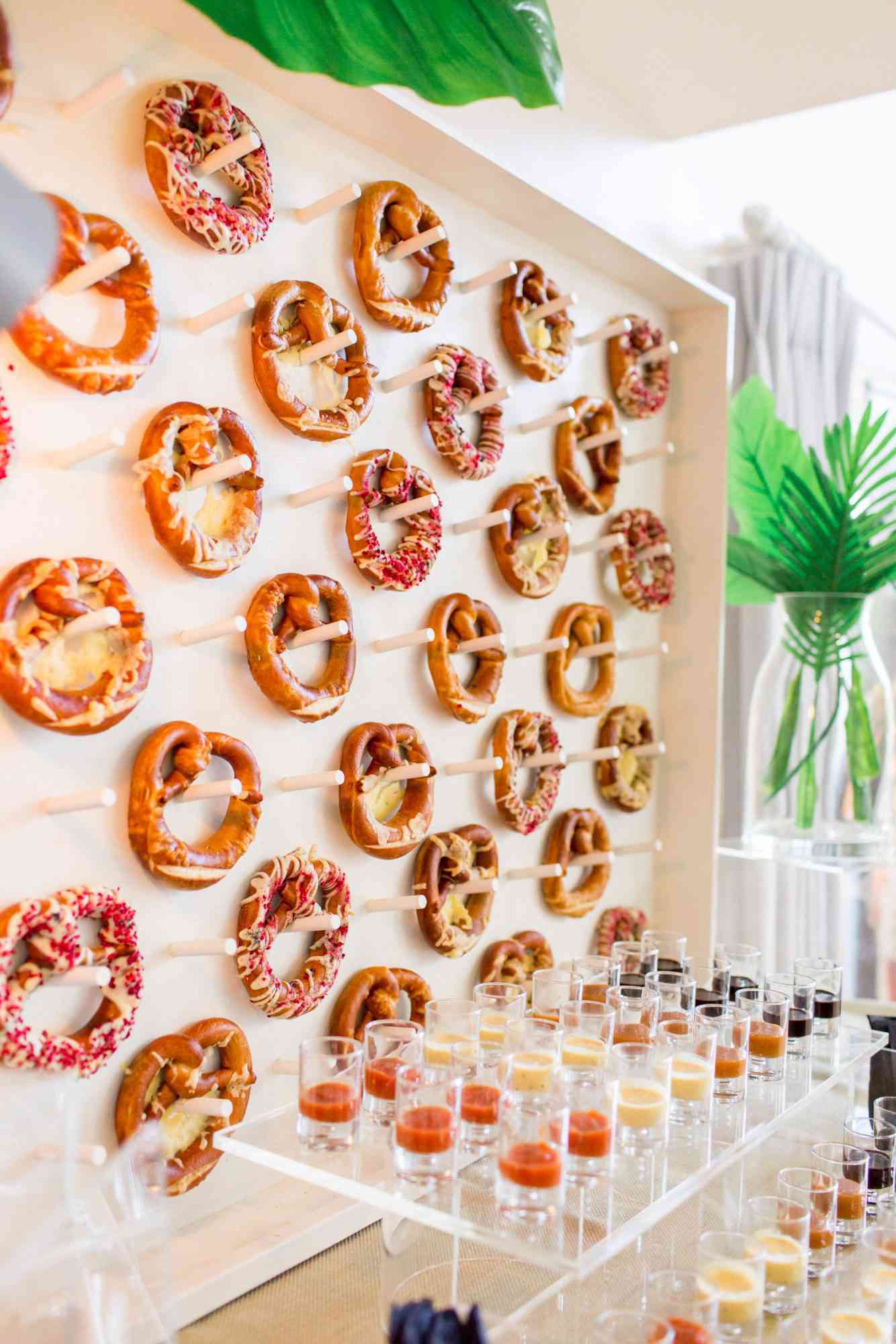 pretzel food wall with condiments