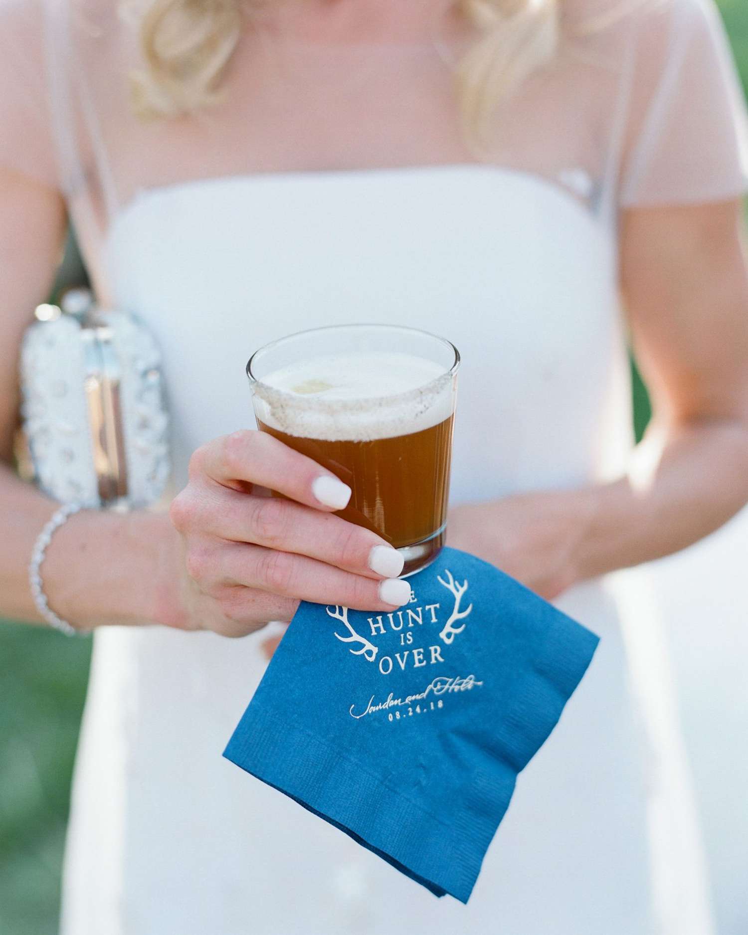 custom blue napkins the hunt is over text